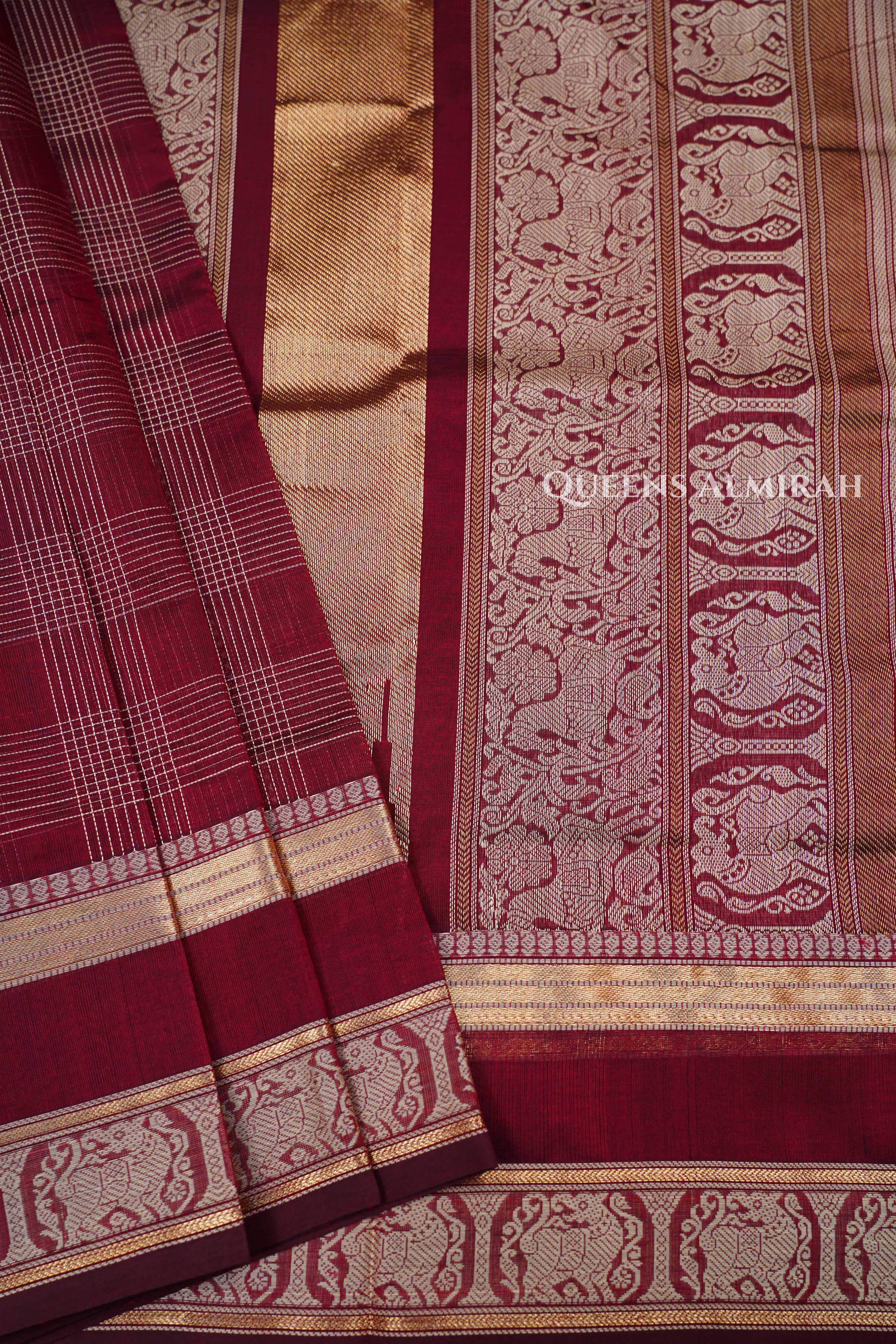 Burgundy -Karaikudi Chettinad Silk Cotton Saree