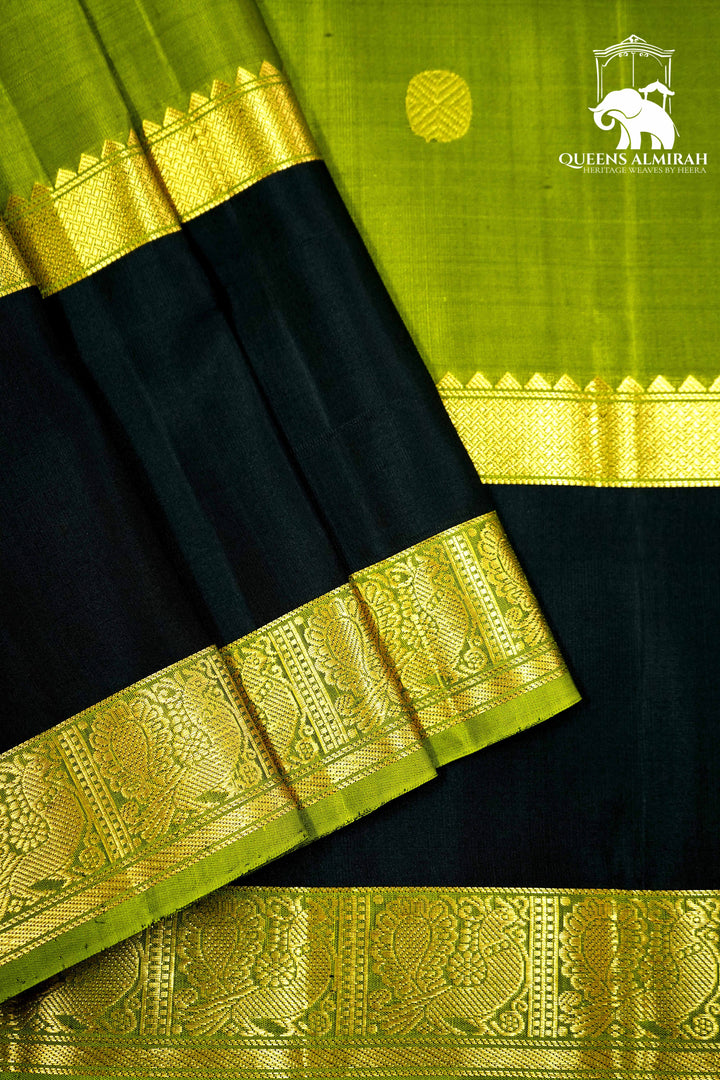 VERDUN GREEN WITH BLACK SOFT SILK SAREE - Queens Jewel Emporium