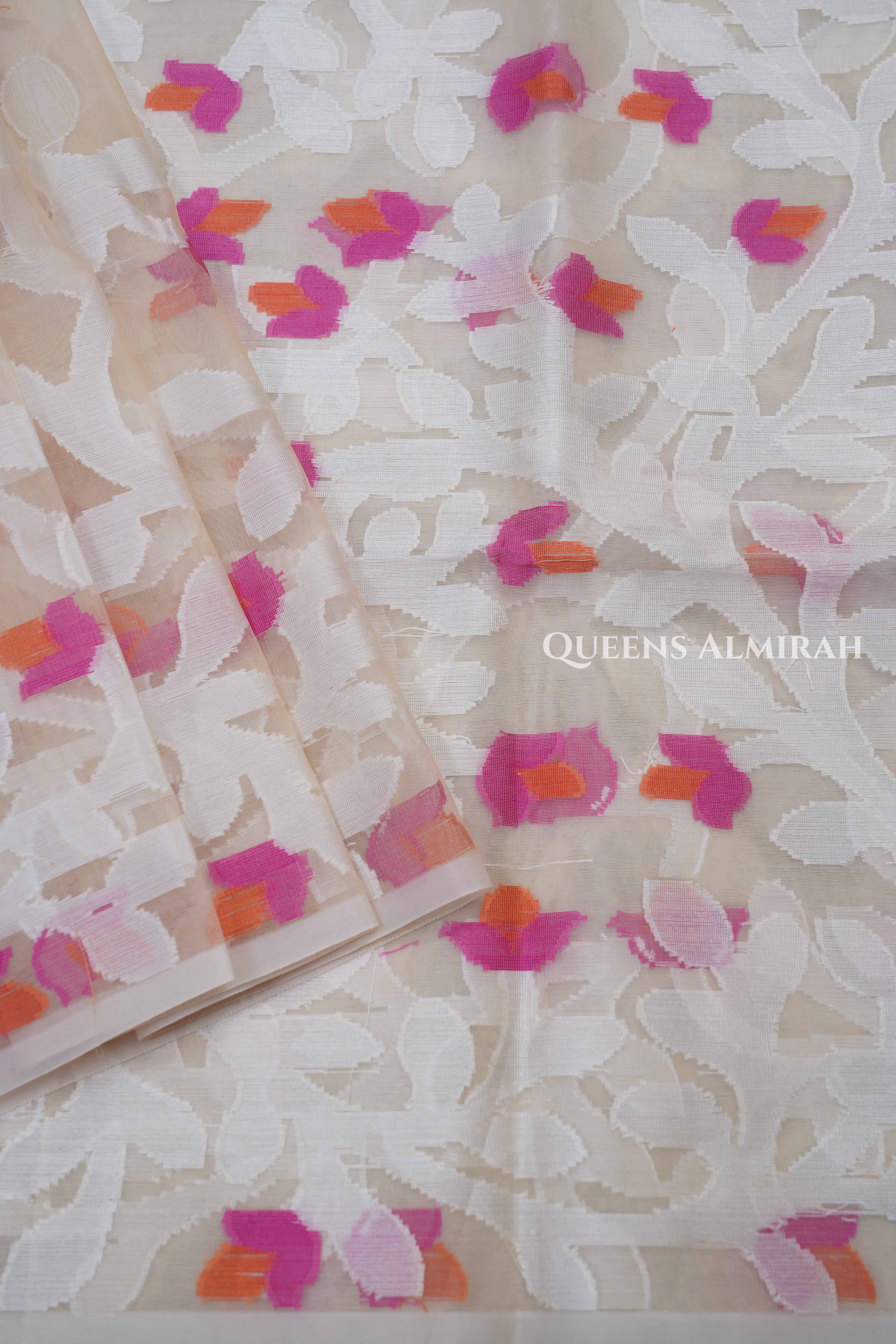 Pinkish Grey Muslin Jamdani Saree