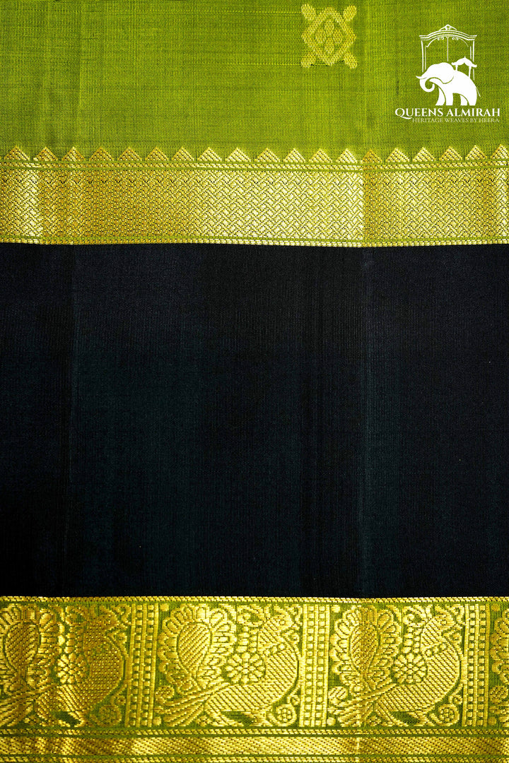 VERDUN GREEN WITH BLACK SOFT SILK SAREE - Queens Jewel Emporium