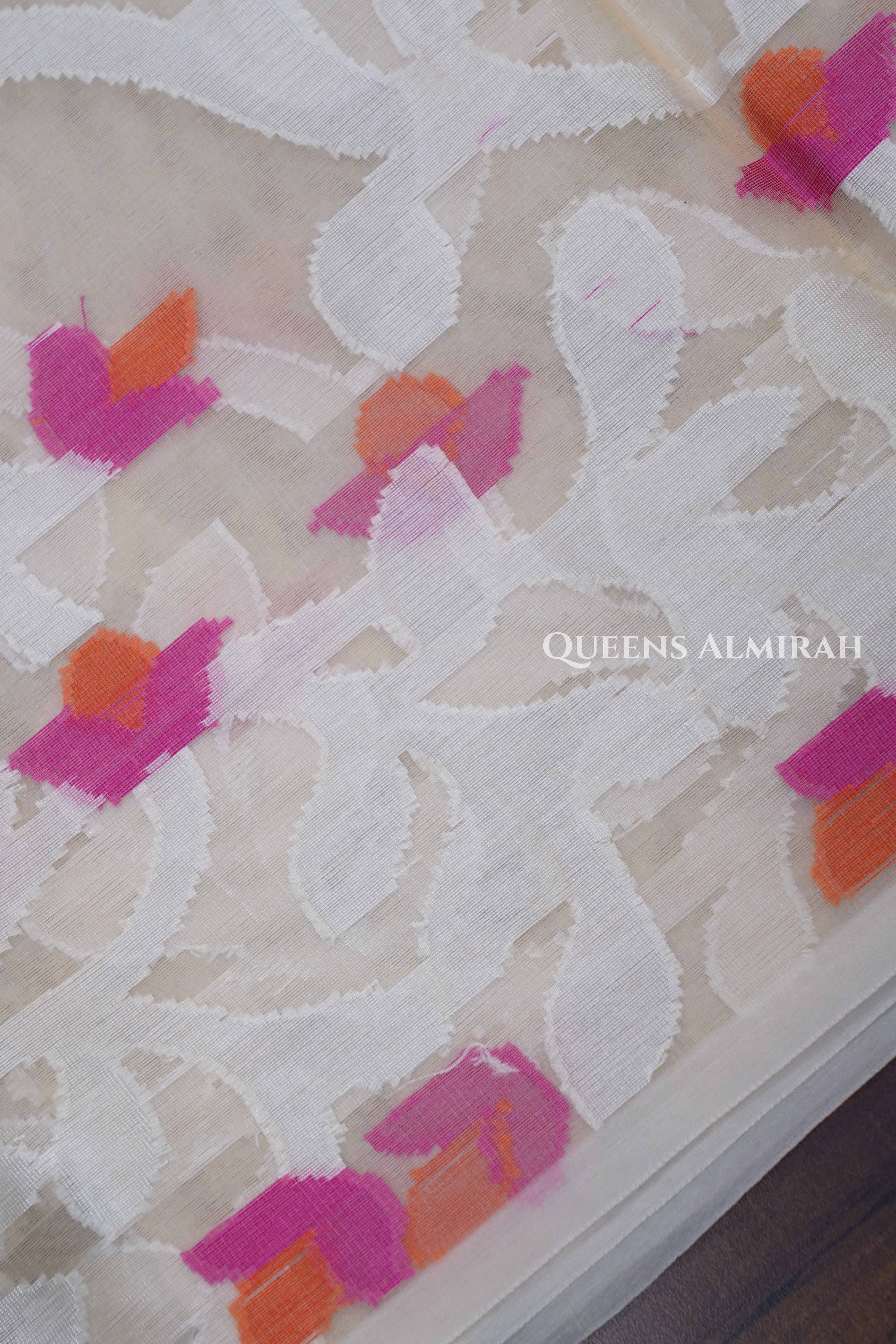 Pinkish Grey Muslin Jamdani Saree