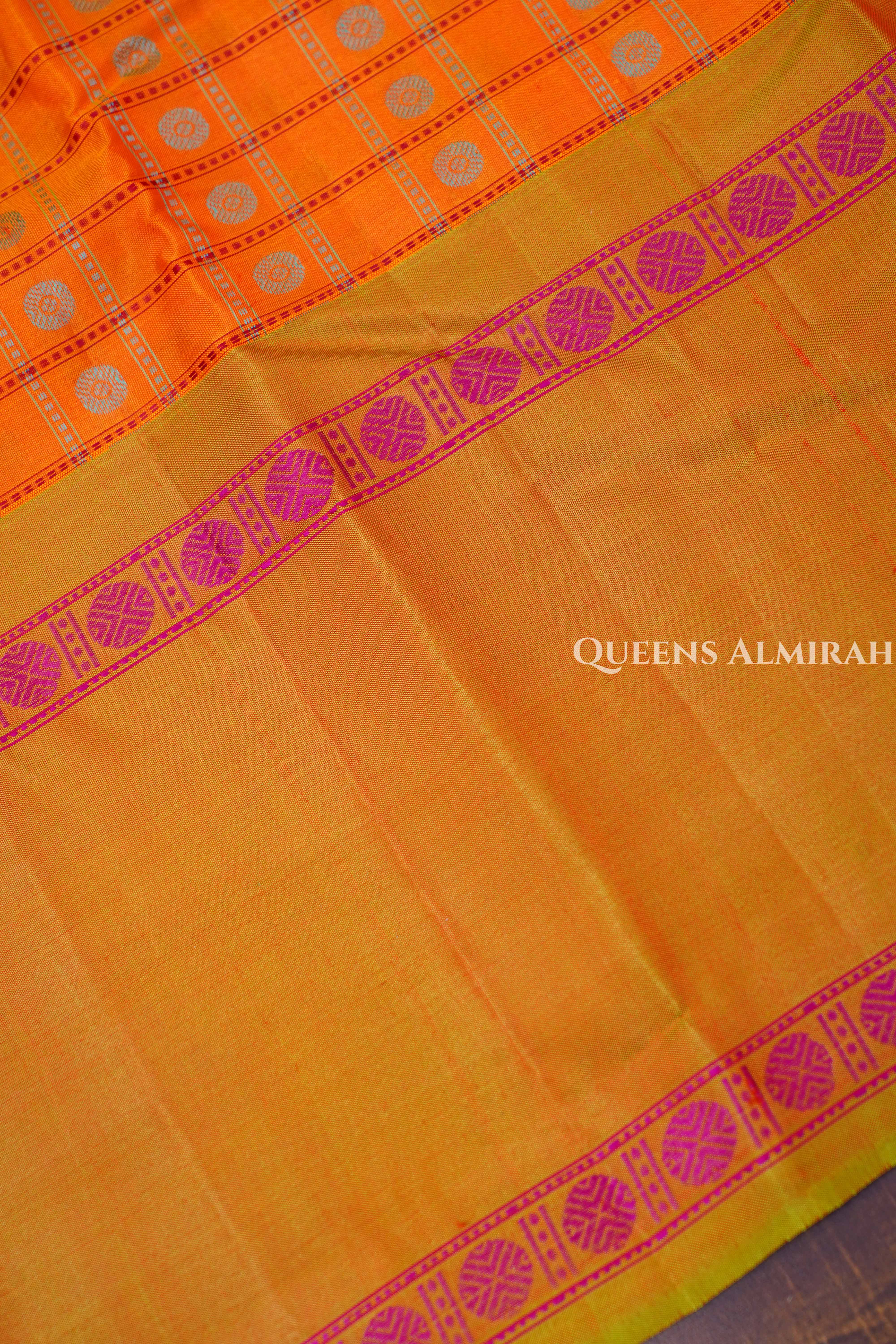 Orange With Mustard Yellow Pure Kanchivaram Silk Saree