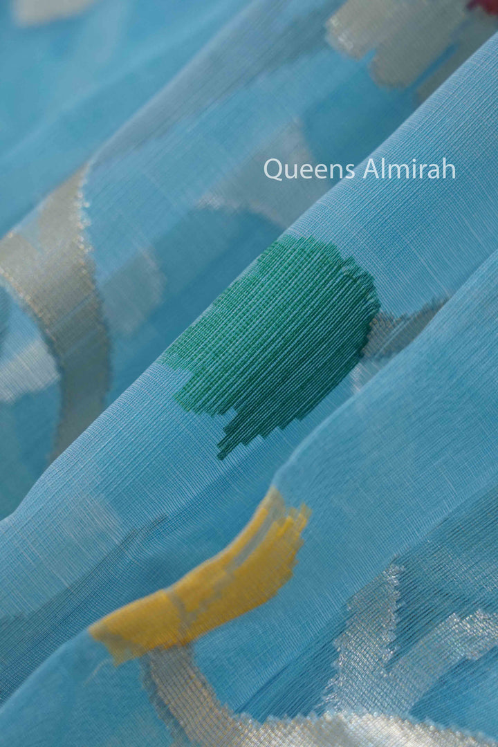 DUSKY BLUE MUSLIN JAMDANI SAREE - Queens Jewel Emporium
