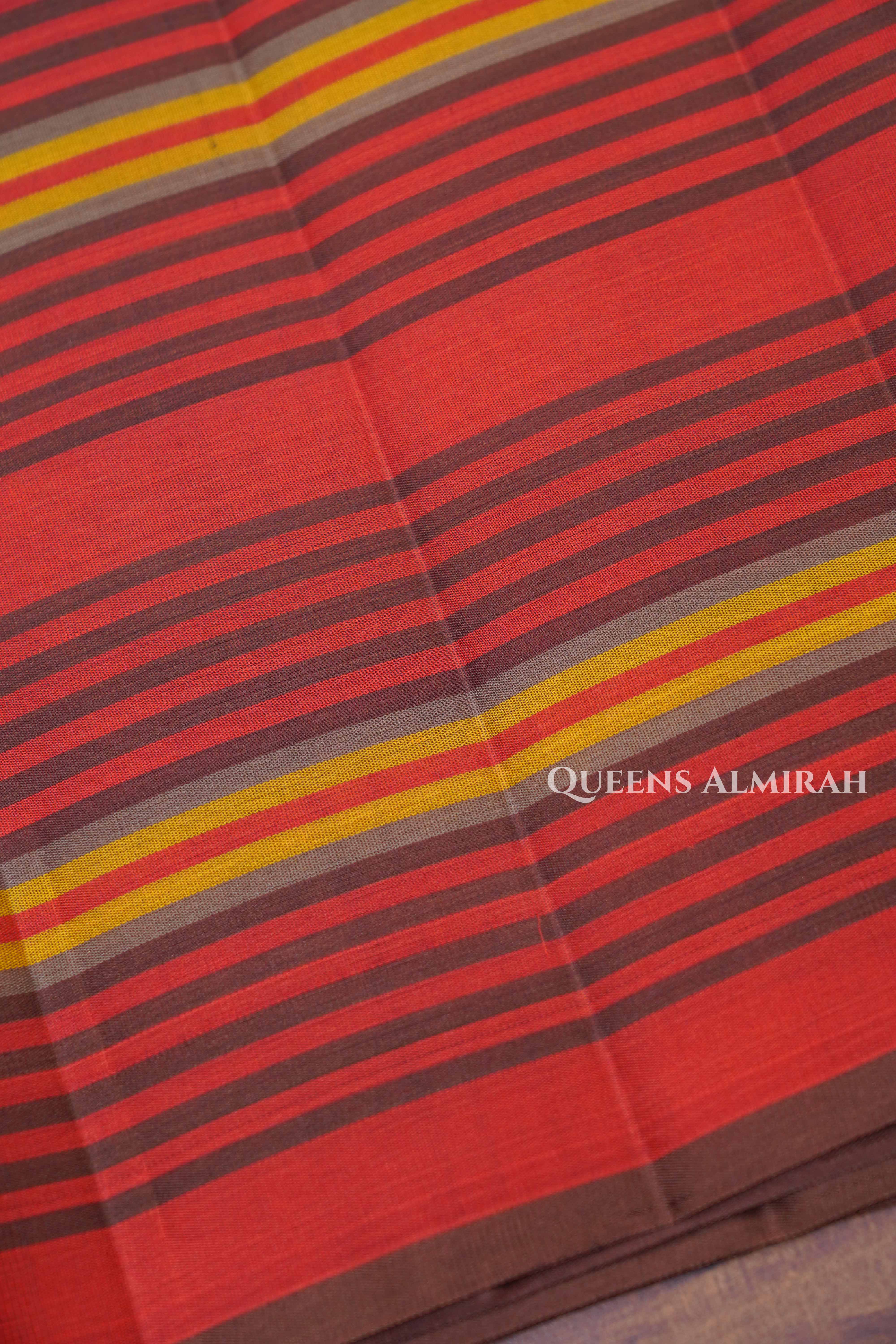 Cocoa Bean With Stripes Pure Soft Silk Saree