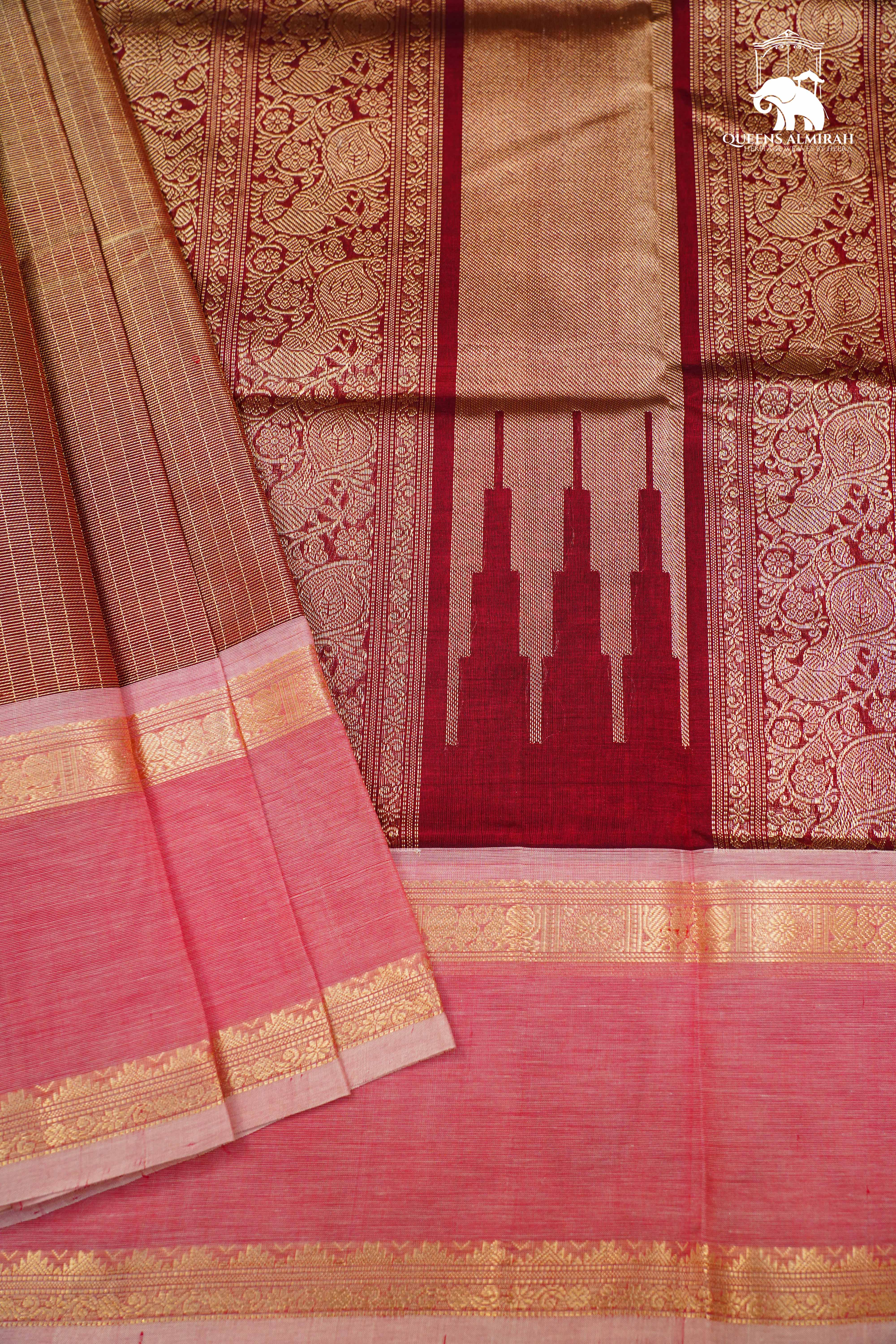 Dual Shade Of Pink -Royal Karaikudi Chettinad Tissue Silk Cotton Saree