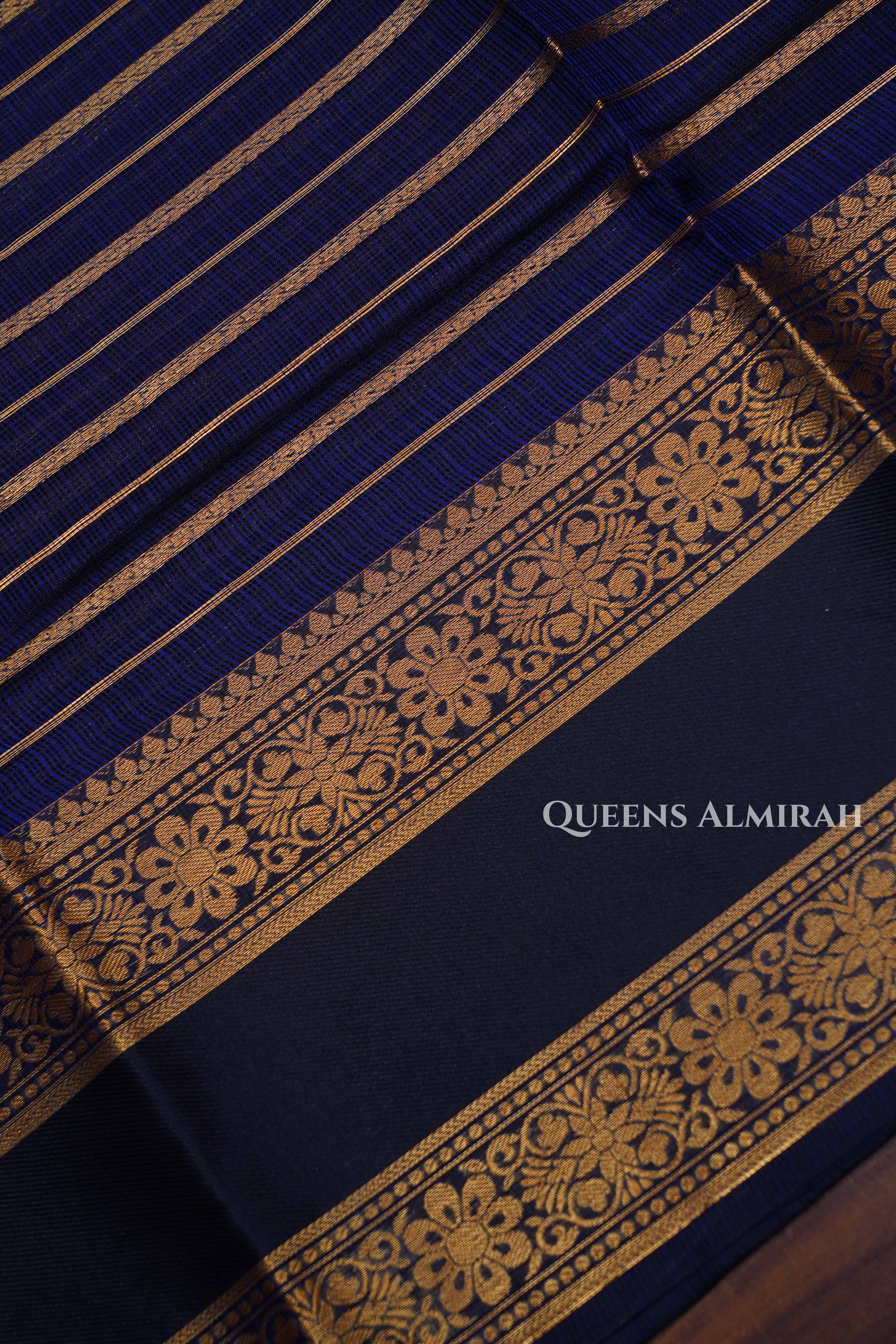 Navy Blue Pure Kota Silk Saree 1
