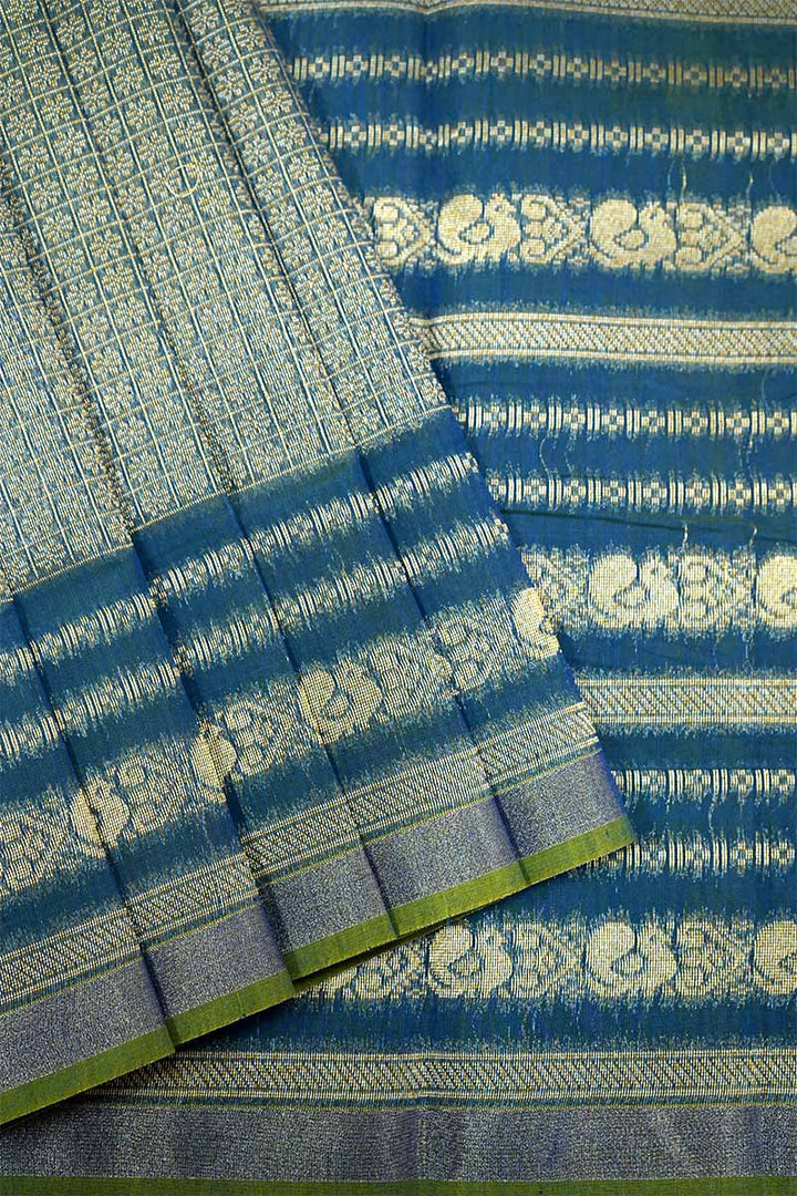 DUSKY SKY BLUE BROCADE SILK COTTON SAREE - Queens Jewel Emporium