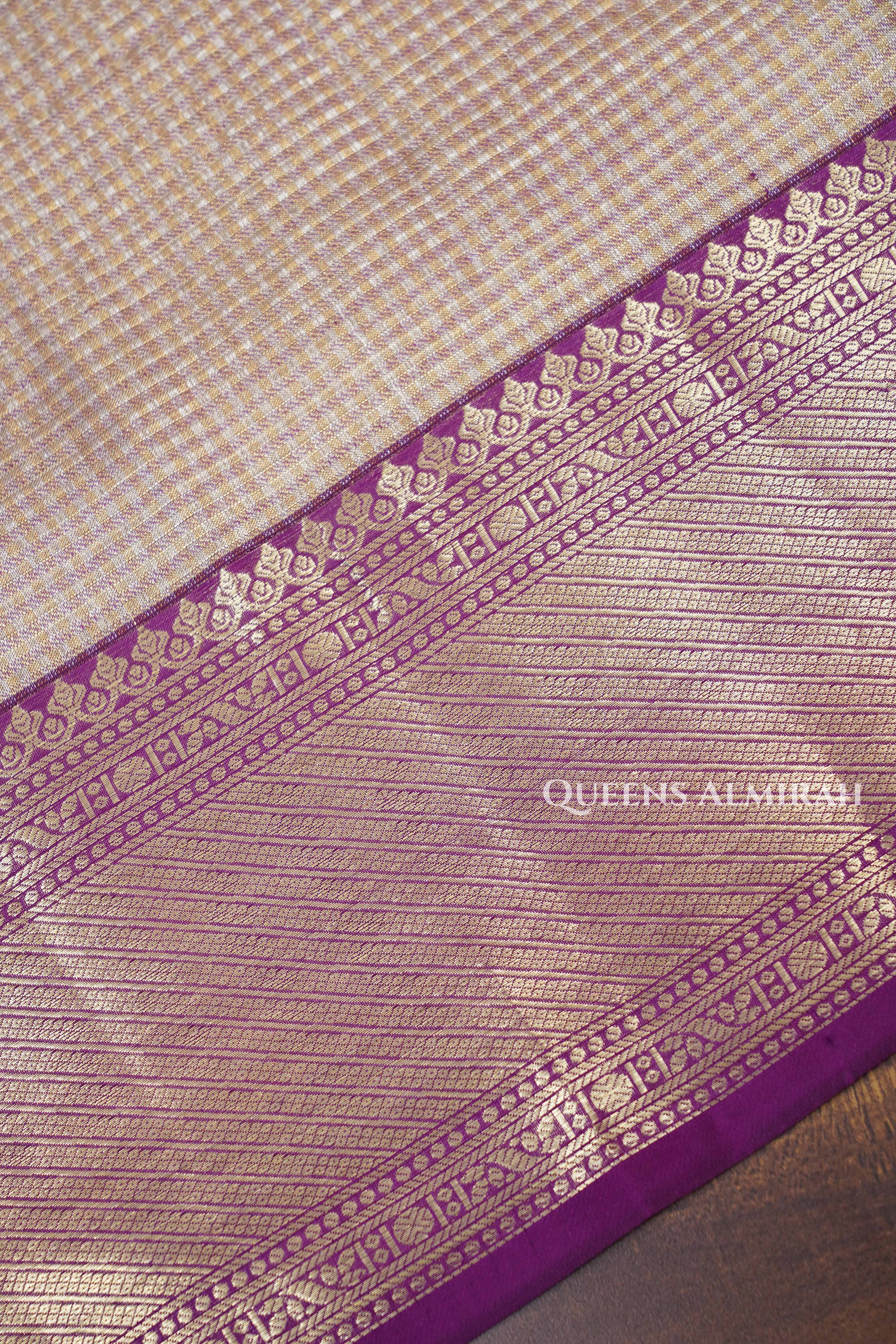 Golden With Purple Chettinad Inspired kanchivaram Soft Silk Saree