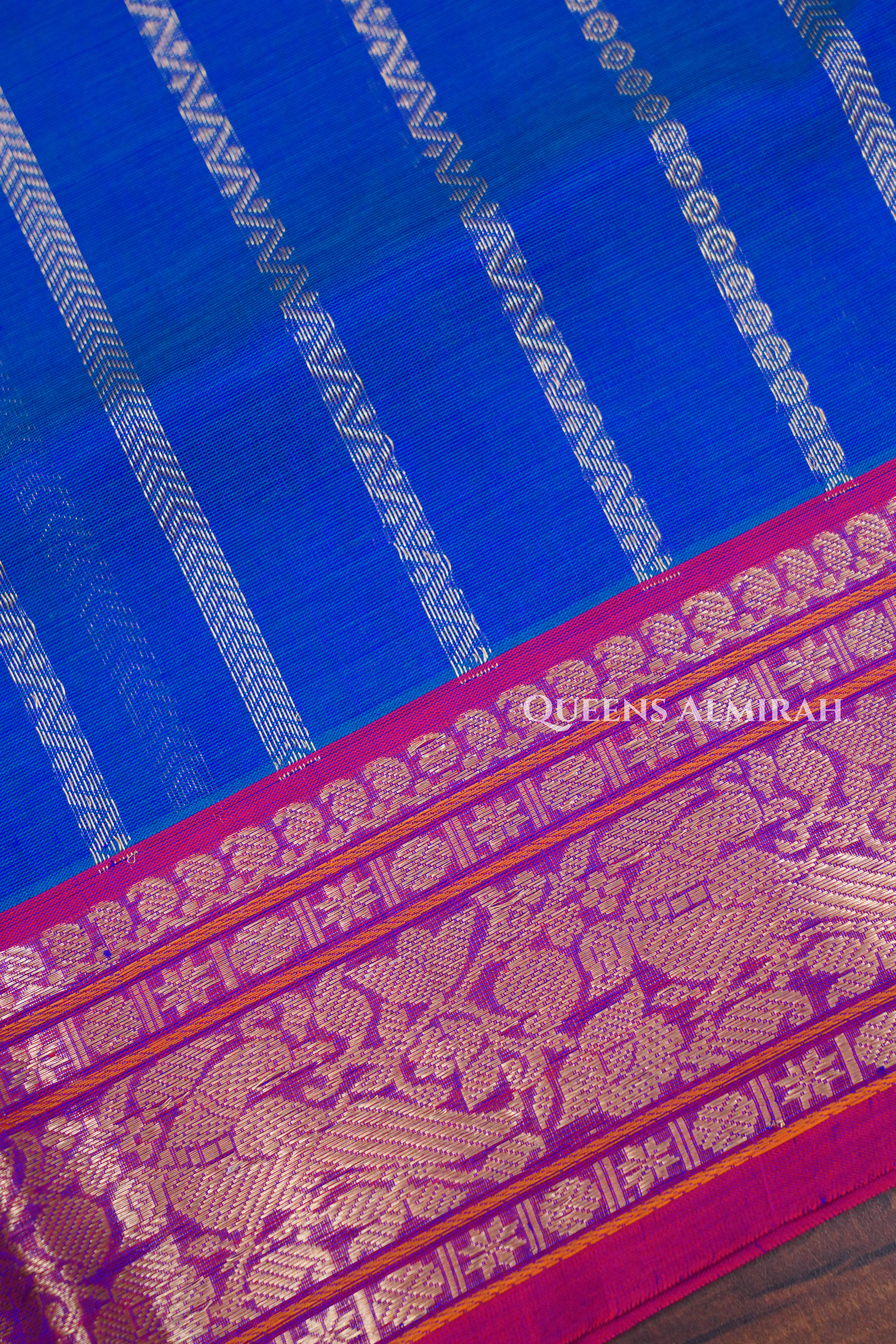 Royal Blue With Pink Chettinad Silk Cotton Saree