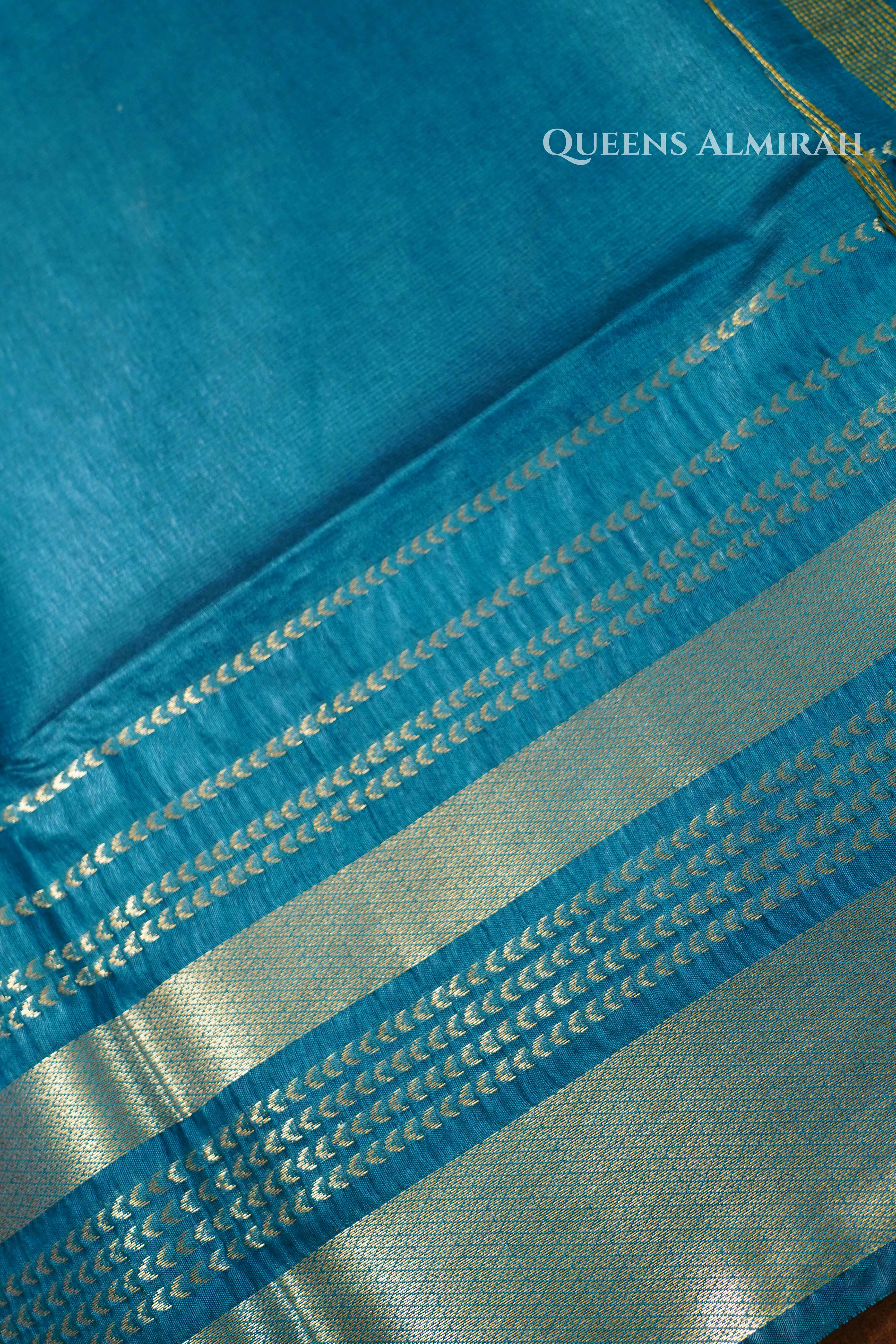Peacock Blue Maheshwari saree QUEENS ALMIRAH