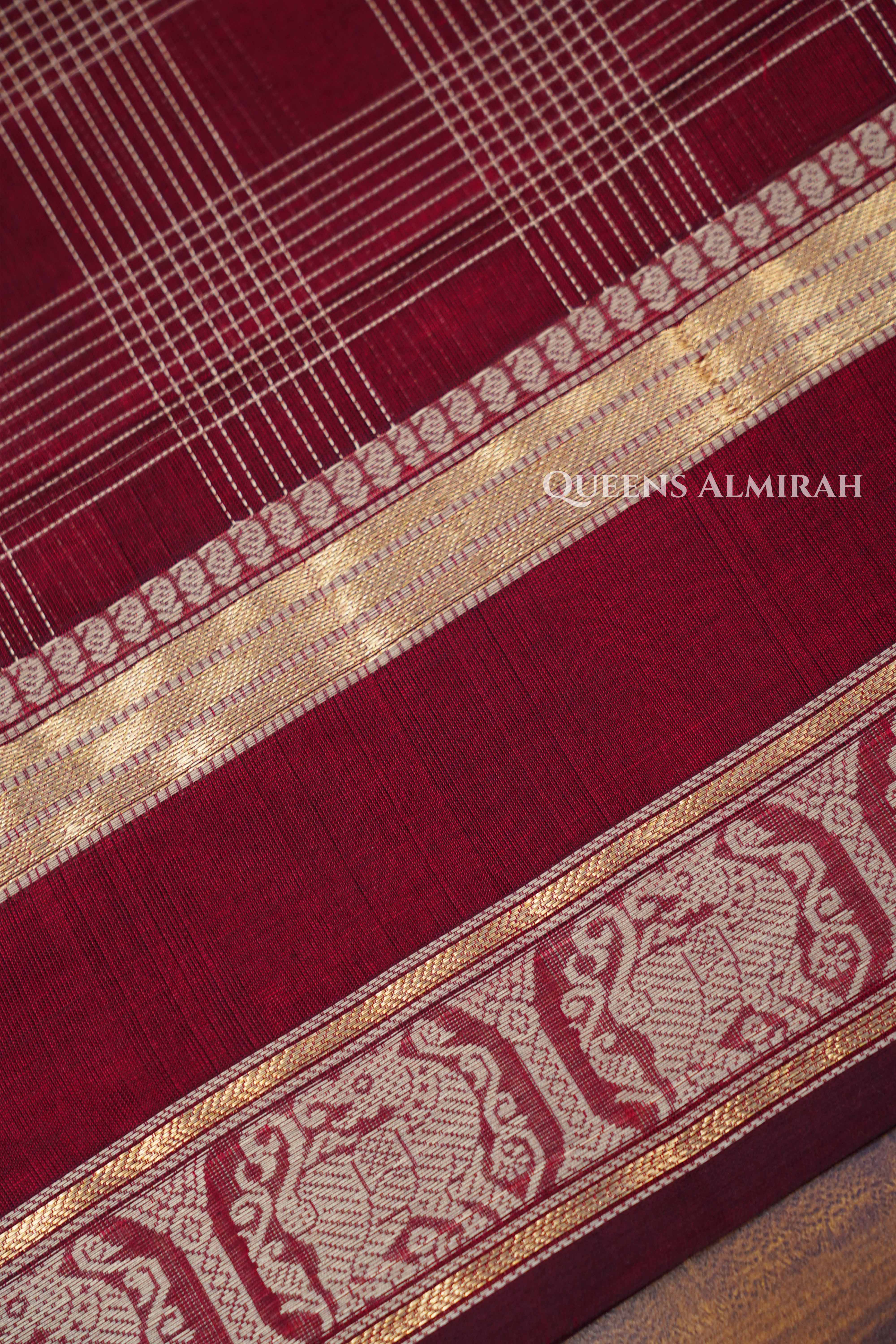Burgundy -Karaikudi Chettinad Silk Cotton Saree