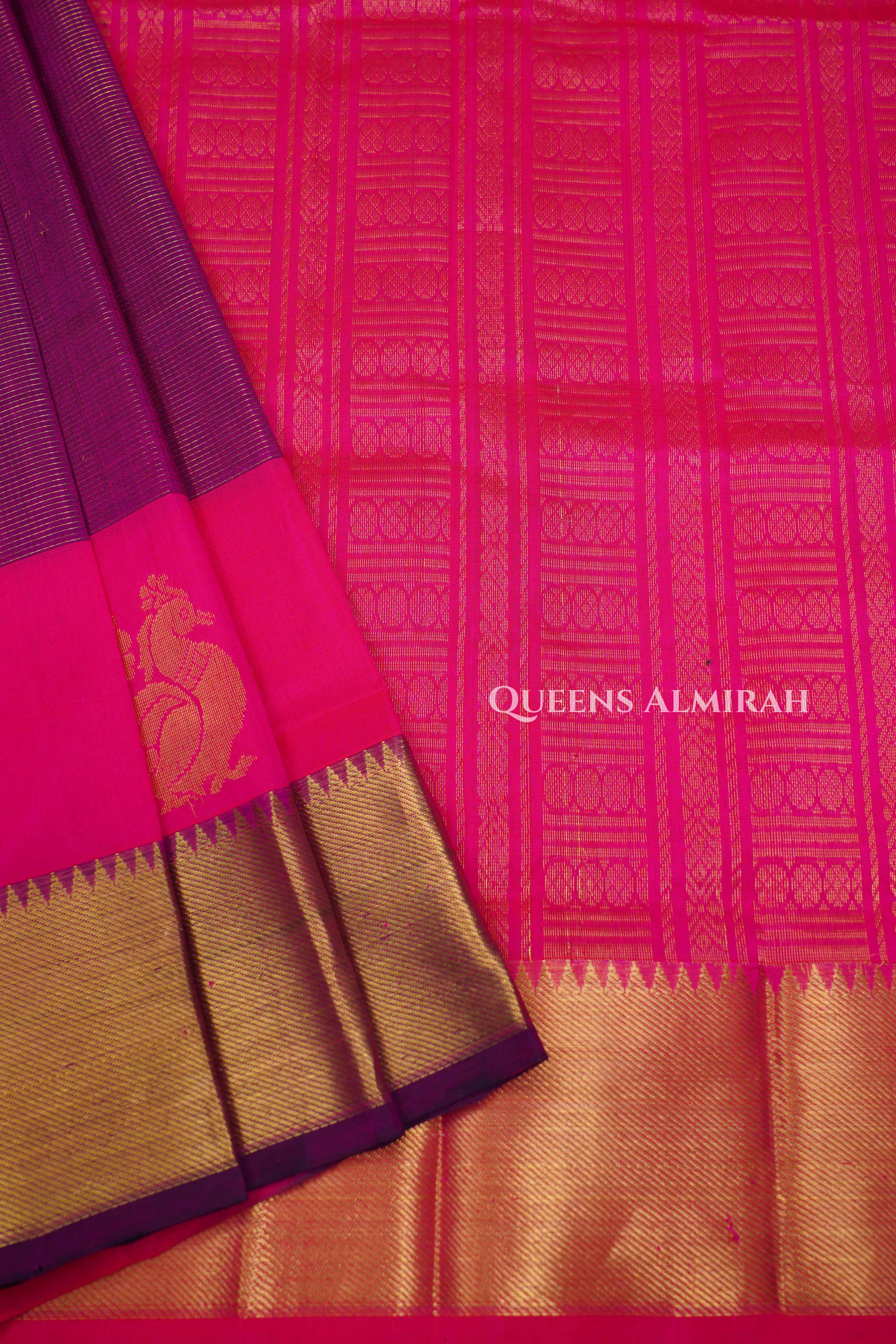 Purple With Pink Pure Kanchi Silk Cotton Saree