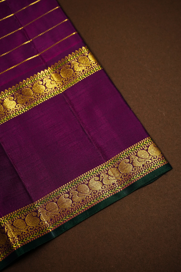 BLUE BERRY WITH GRAPE PURPLE  PURE KANCHIVARAM SILK SAREE - Queens Jewel Emporium