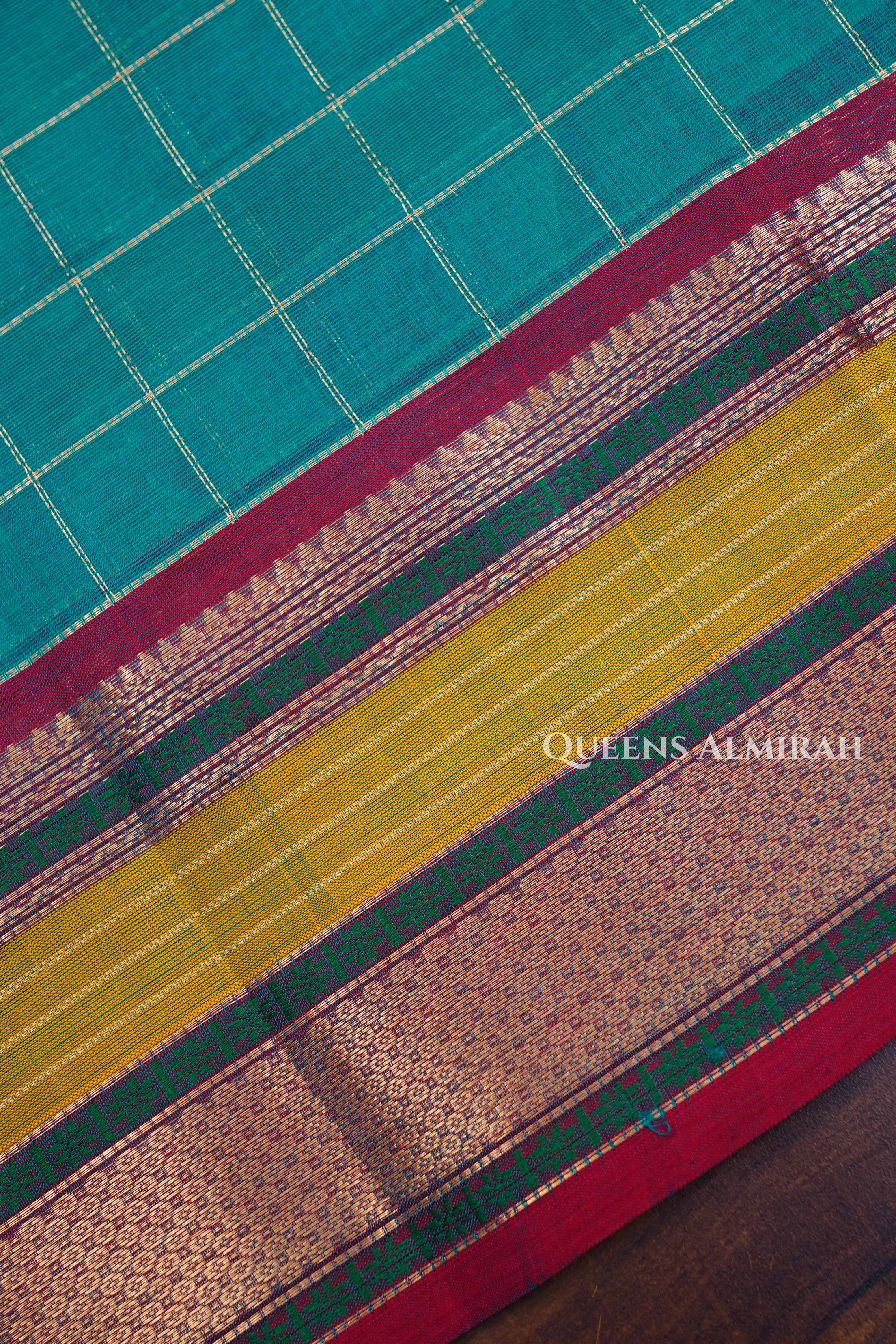 Bluish Green-Karaikudi Chettinad Silk Cotton Saree