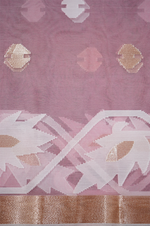 LILLY PINK PURE MUSLIN ORGANZA JAMDANI SAREE - Queens Jewel Emporium