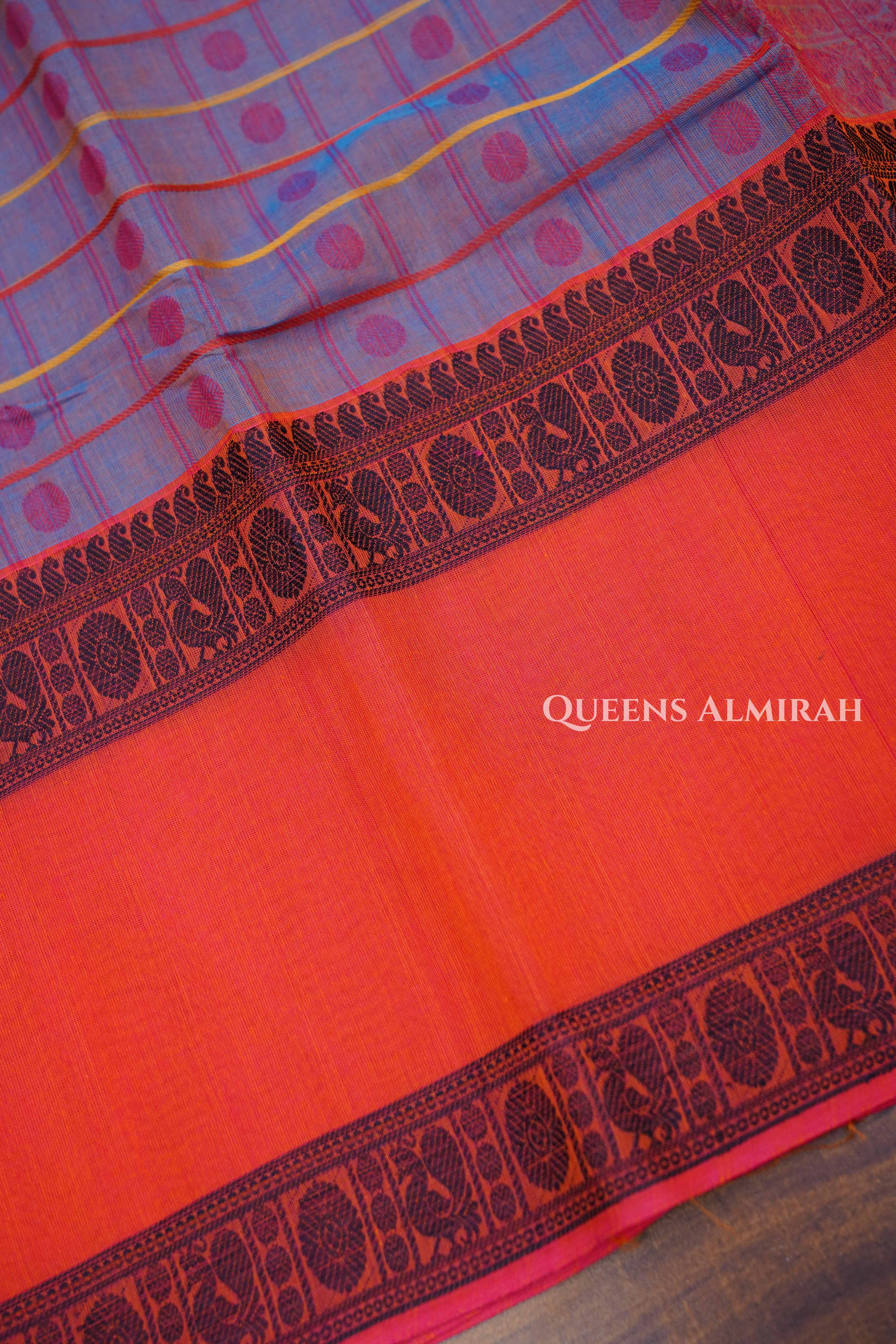 Dusky Purple With Orange  Chettinad Cotton Saree