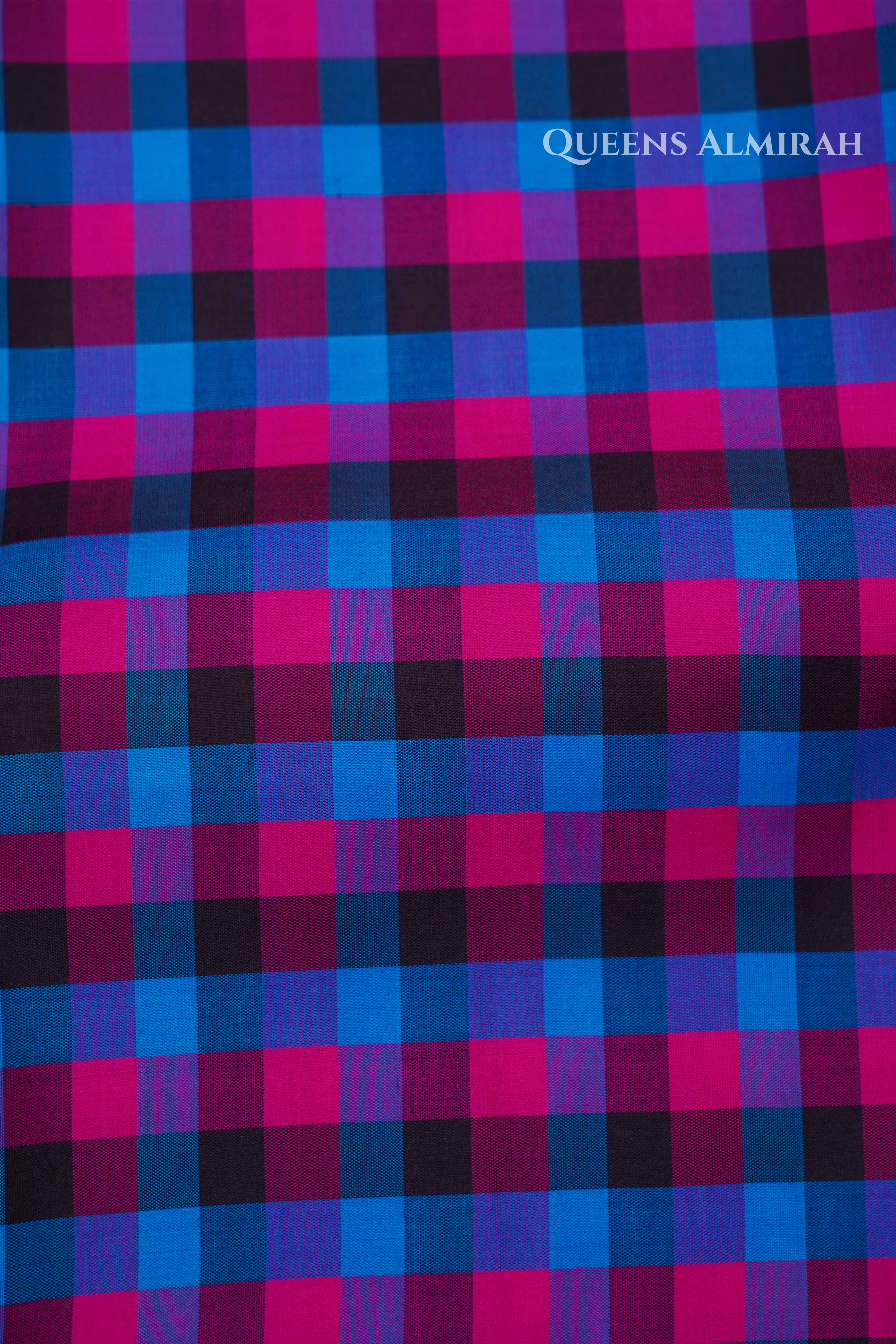 Blue With Pink Checks Kuravanji Silk Saree