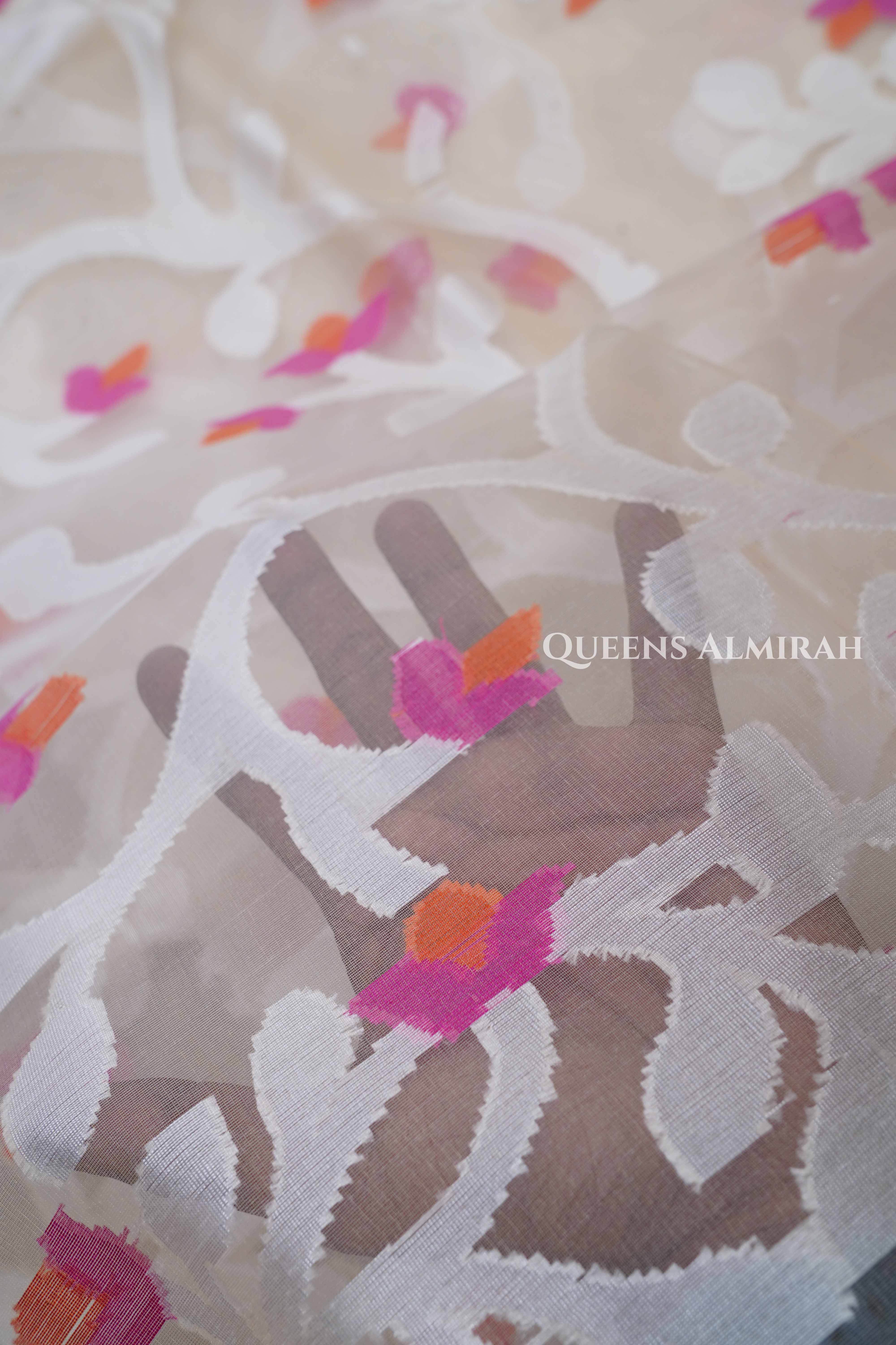 Pinkish Grey Muslin Jamdani Saree