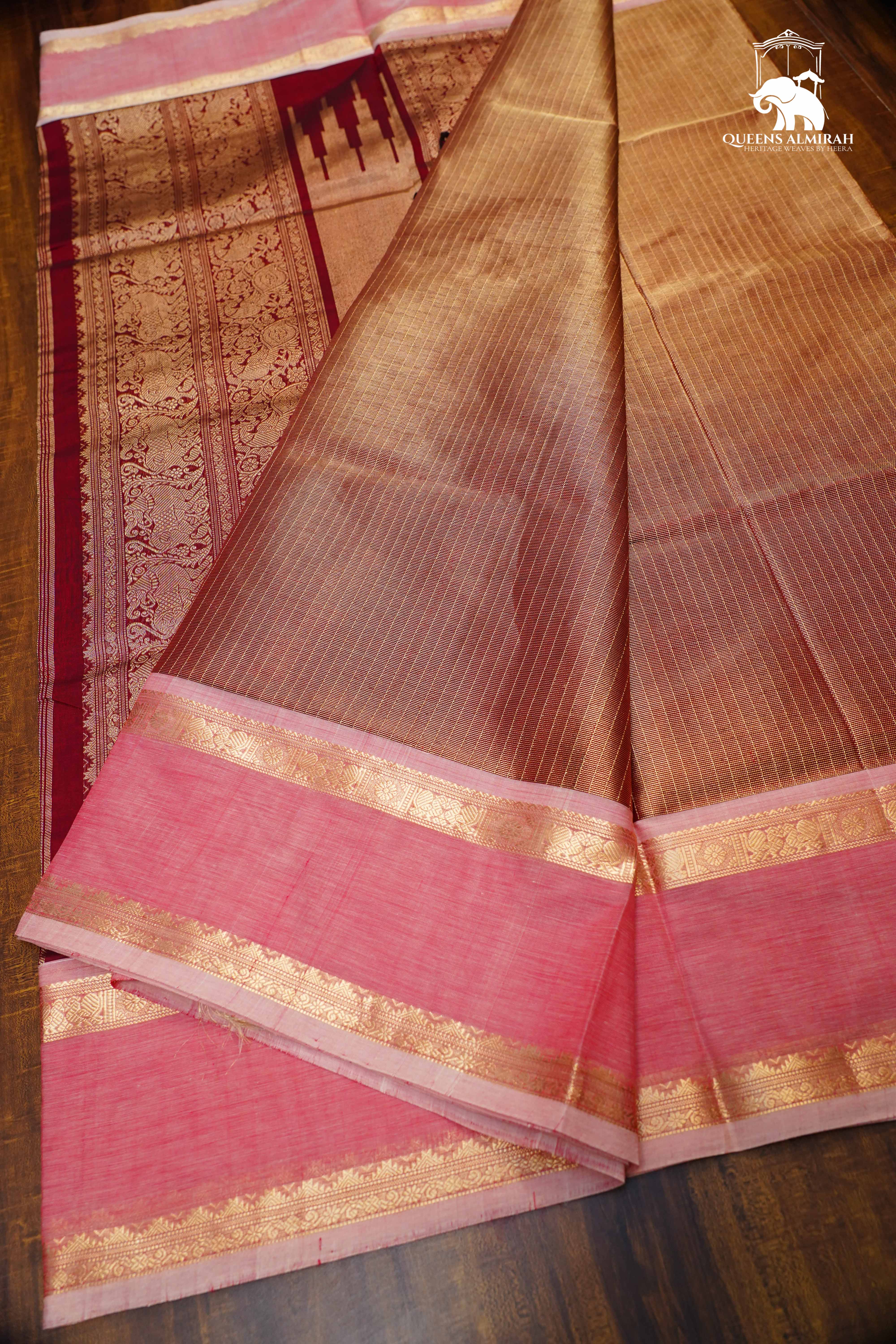 Dual Shade Of Pink -Royal Karaikudi Chettinad Tissue Silk Cotton Saree