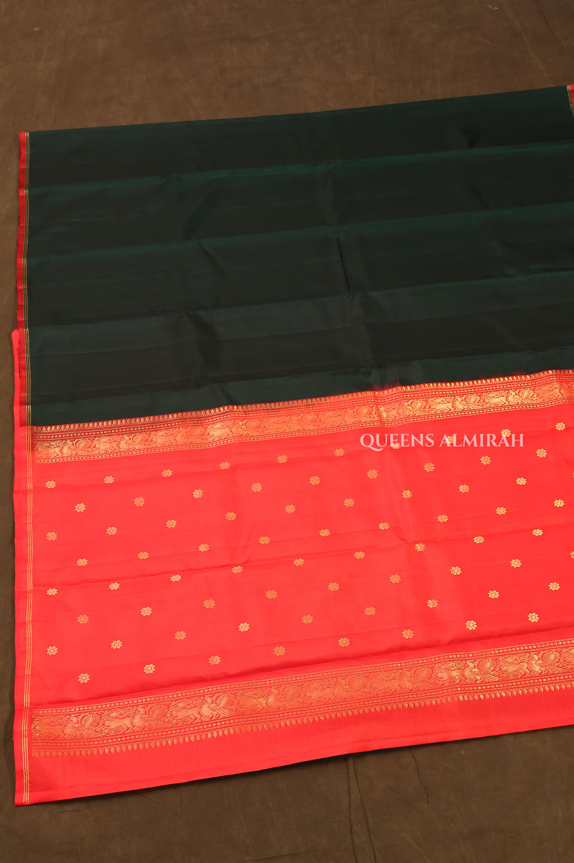 Green With Red Pure Kanchivaram Silk Saree