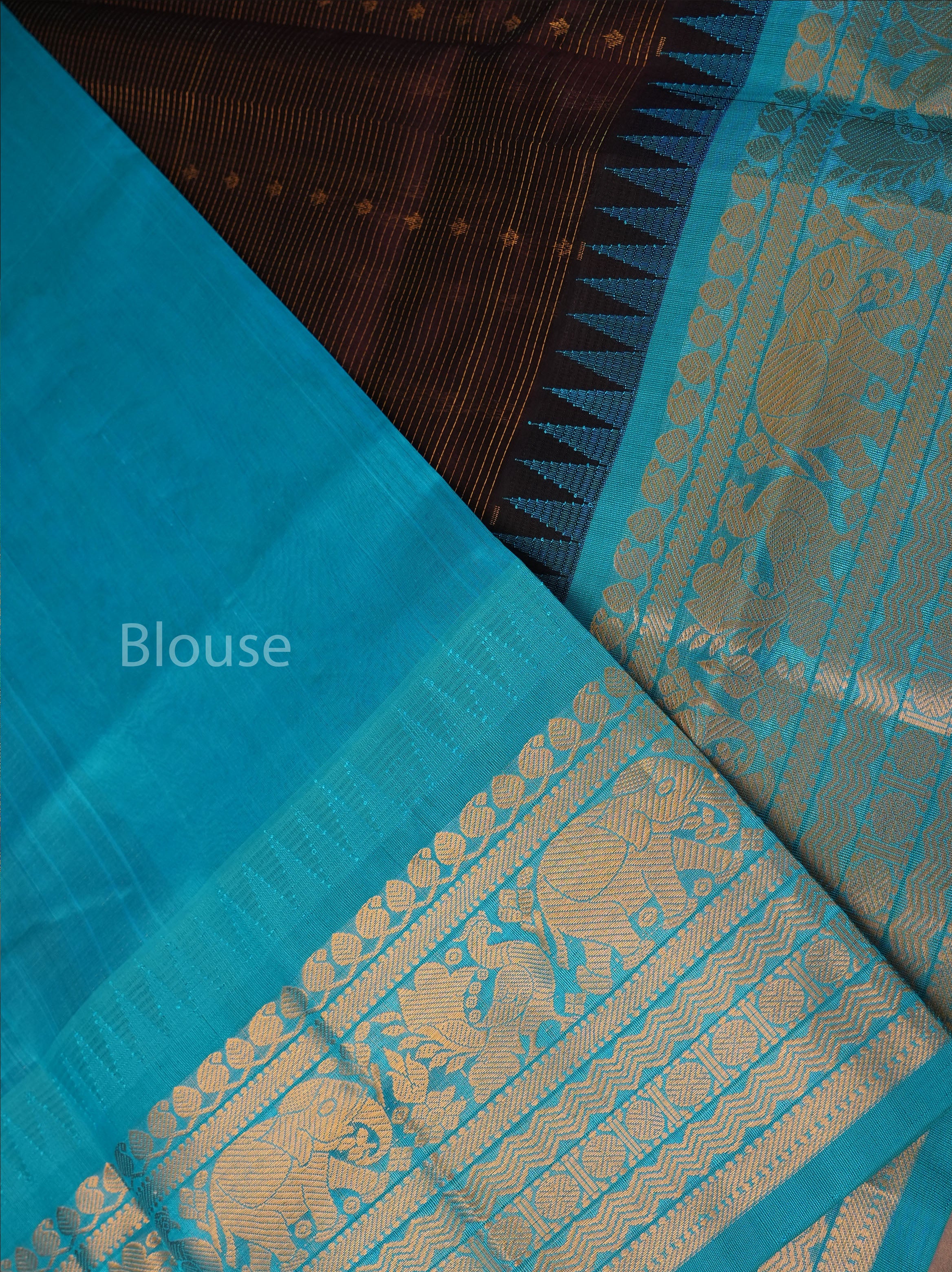 Dark Brown With Blue Pure Silk Cotton Saree