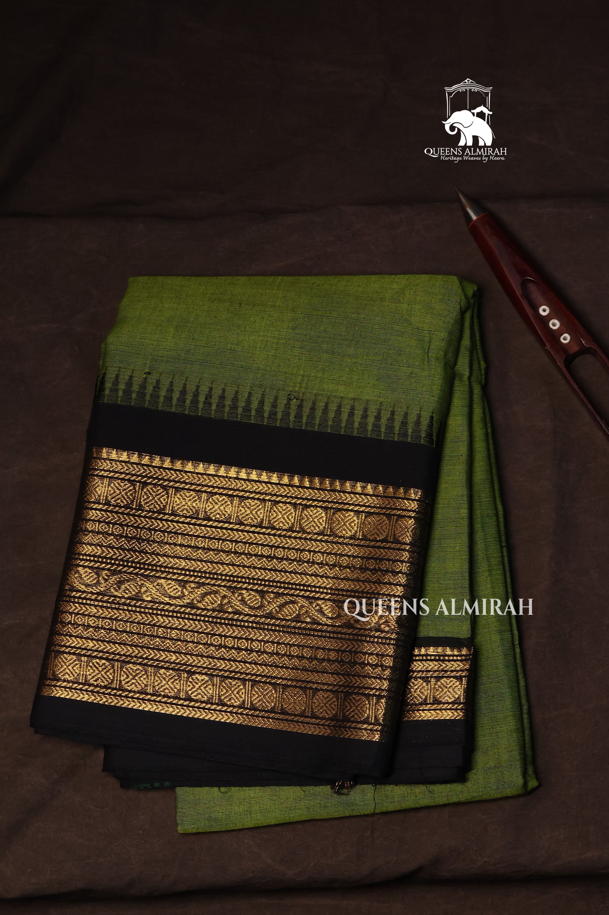 Green With Black Kanchi Cotton Saree