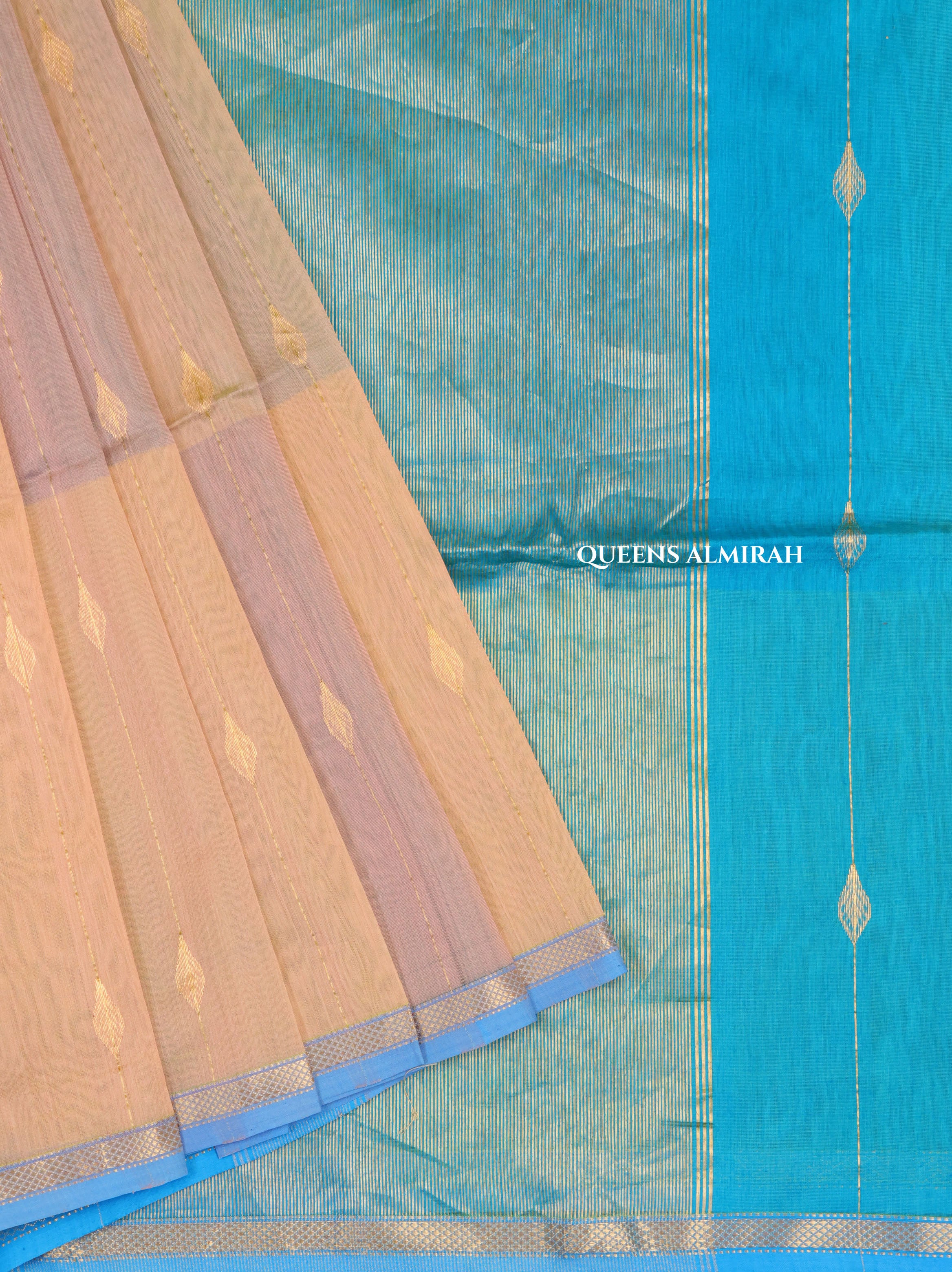 Sandal With Sky Blue Maheshwari Silk Cotton Saree