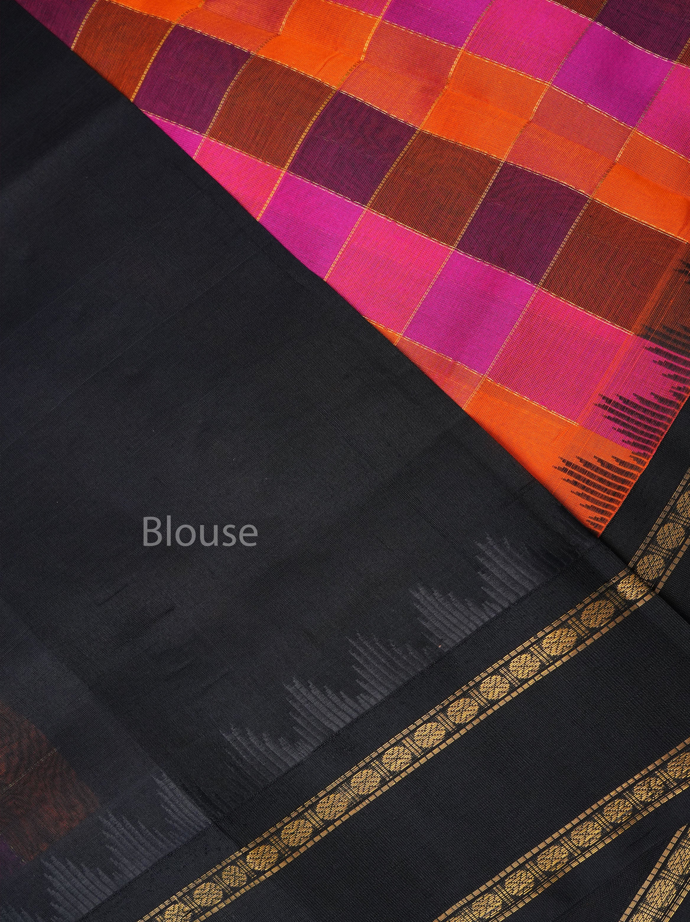 Multi Color Pazhum Pazhamum With Black Border Pure Silk Cotton Saree