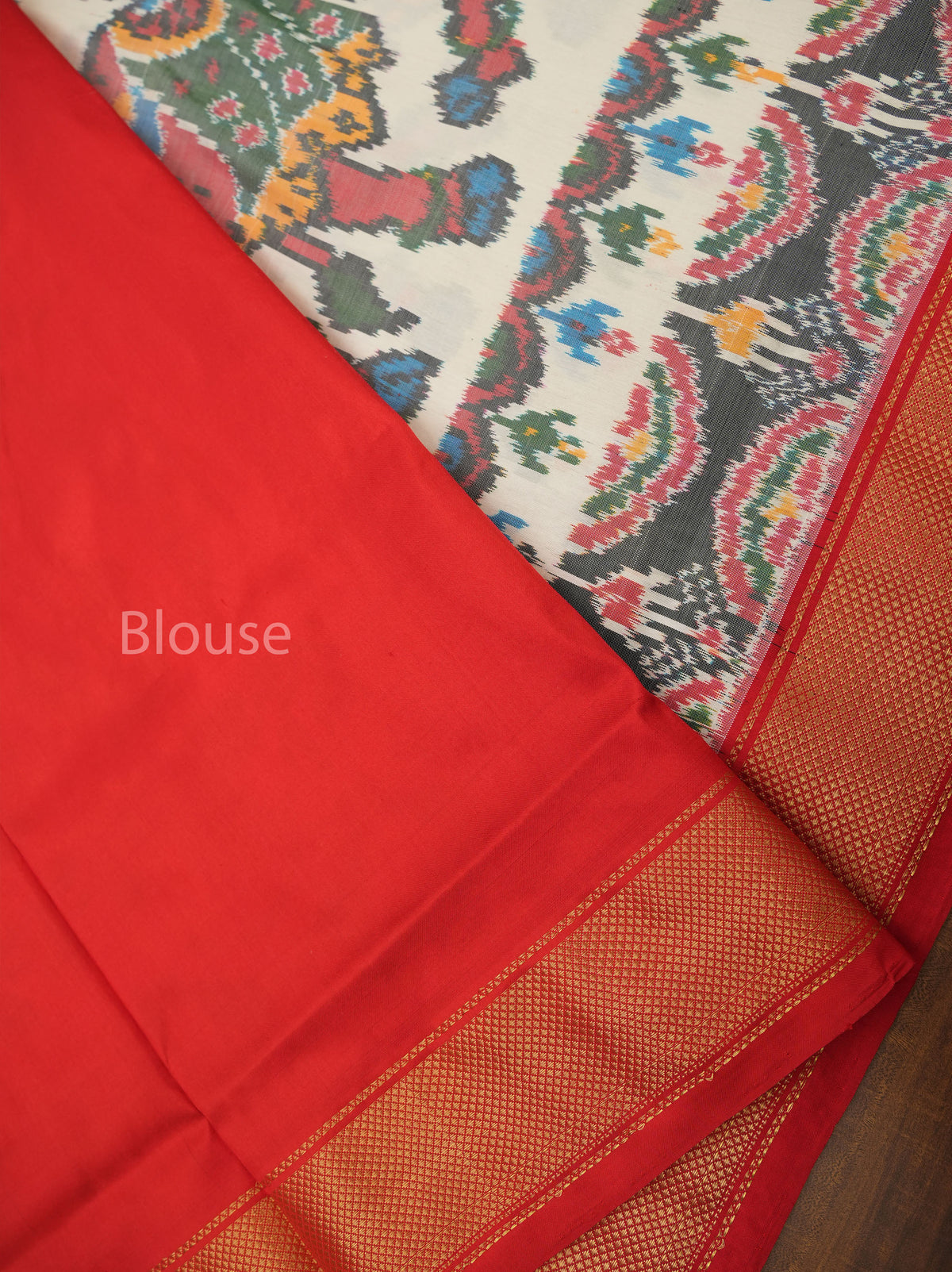 Off White With Red Pochampally Silk Saree