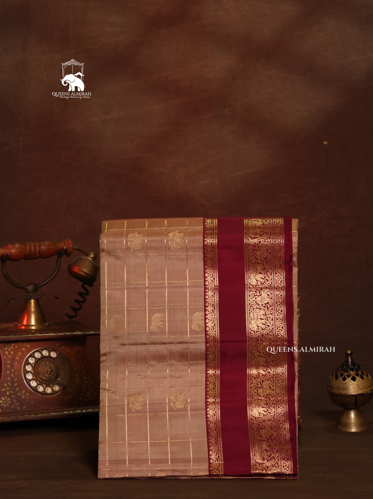 Sandal With Brown Pure Soft Silk Saree