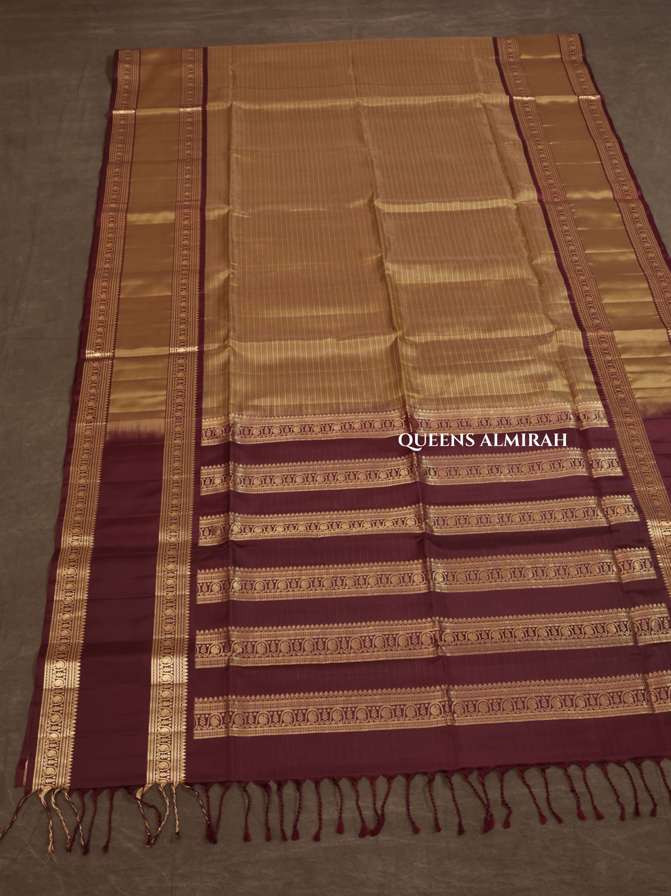 Sandal With Brown Pure Soft Silk Saree