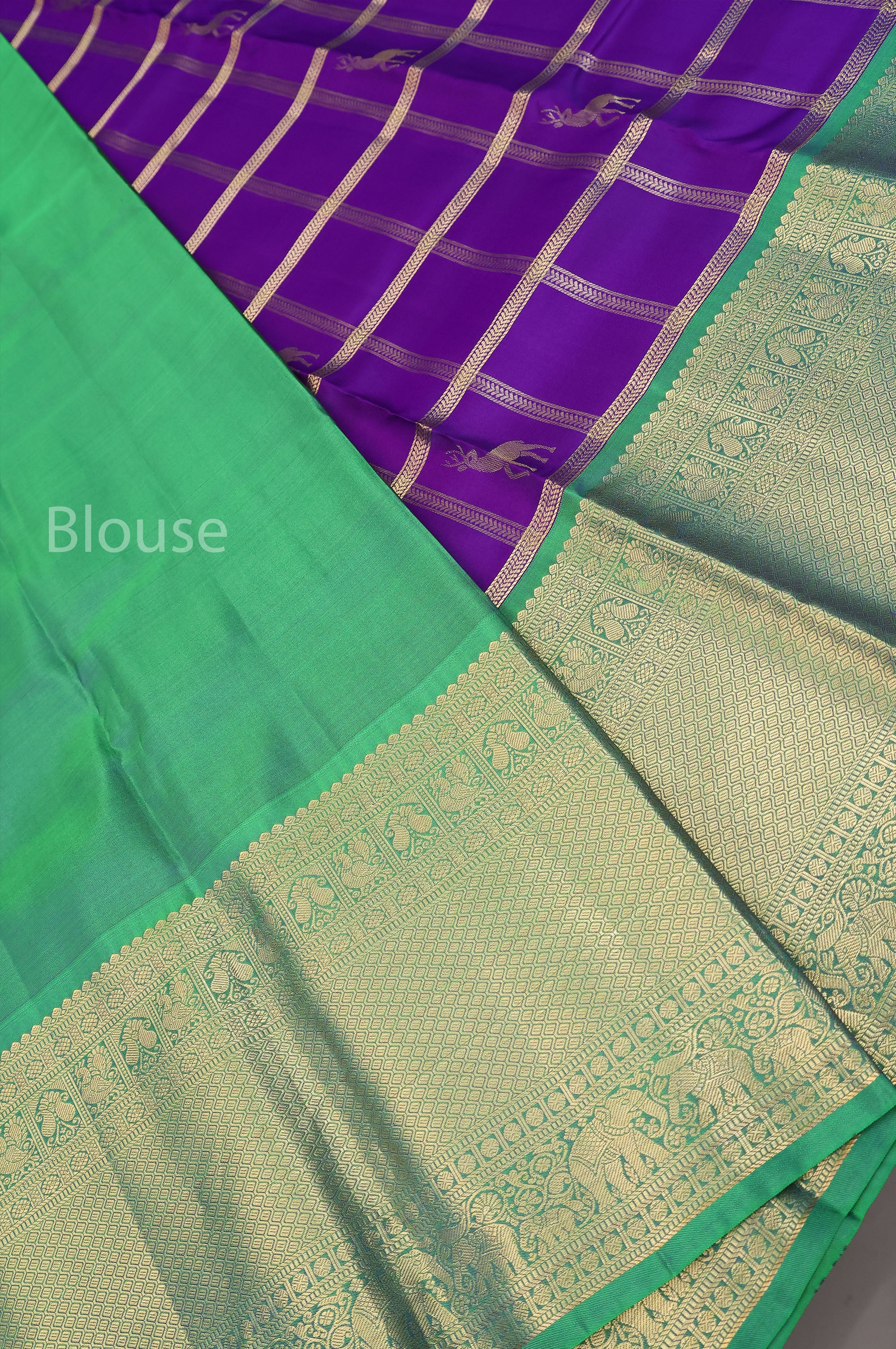 Deep Purple With Green Budget Kanchivaram Silk Saree