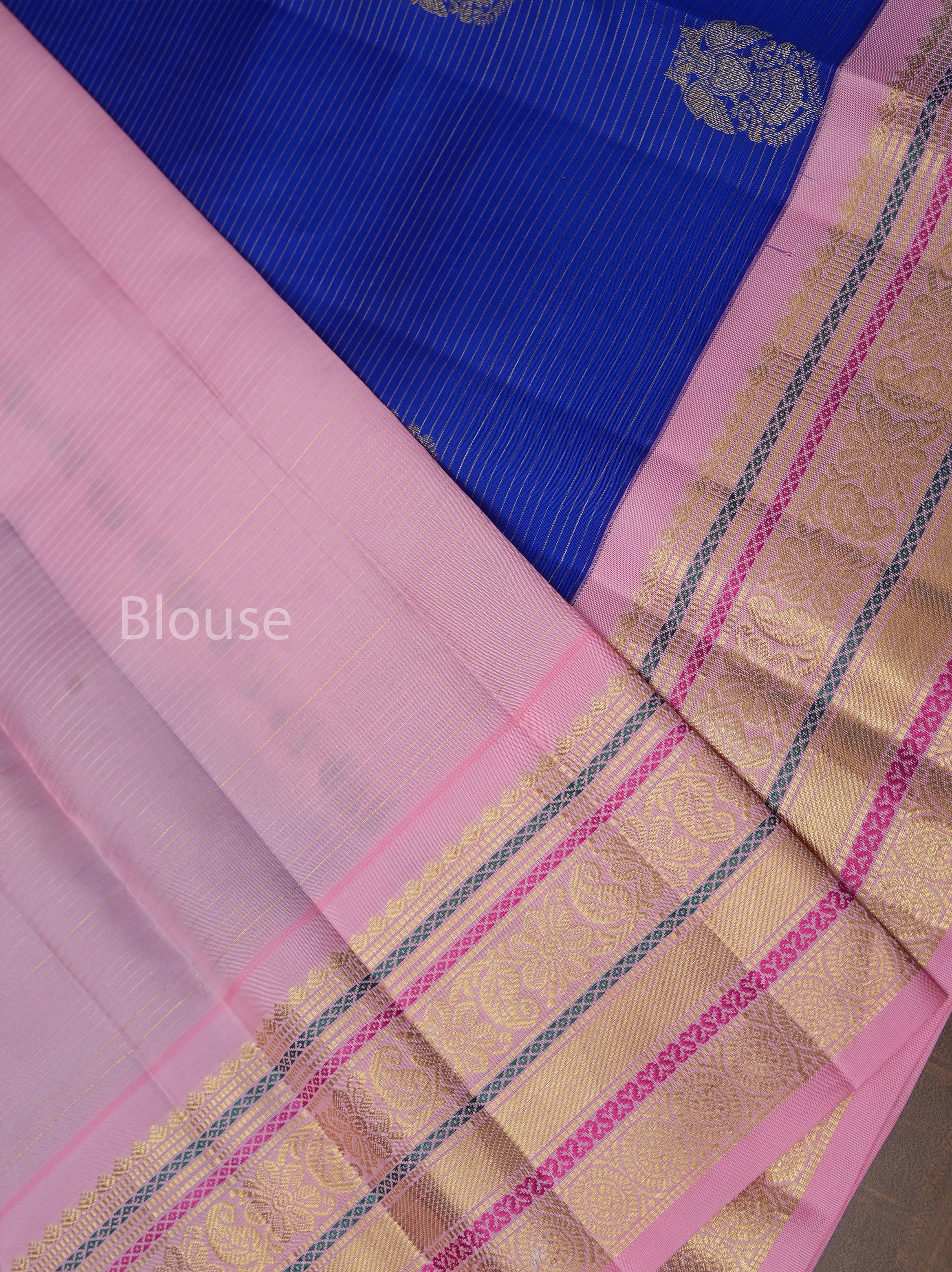 Ms Blue With Rose Milk Pink Pure Kanchivaram Silk Saree