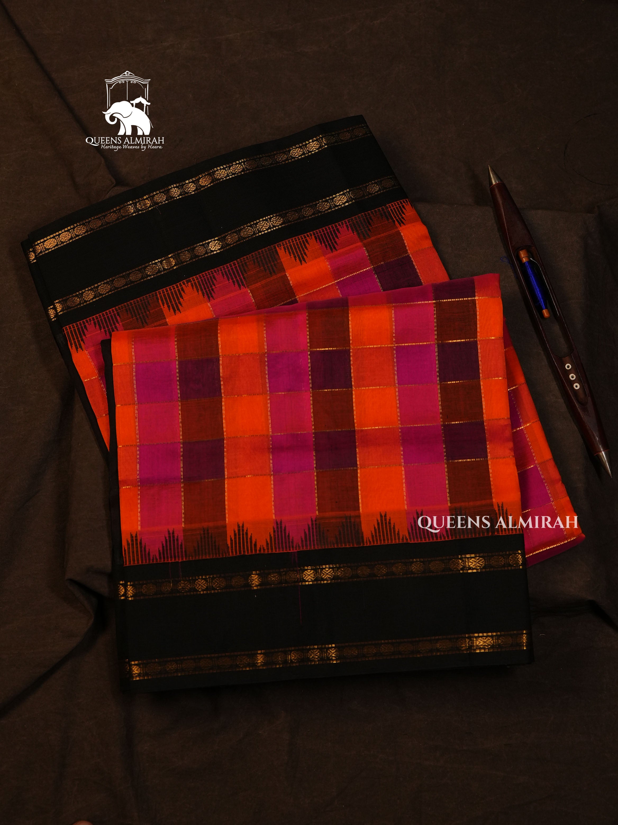 Multi Color Pazhum Pazhamum With Black Border Pure Silk Cotton Saree