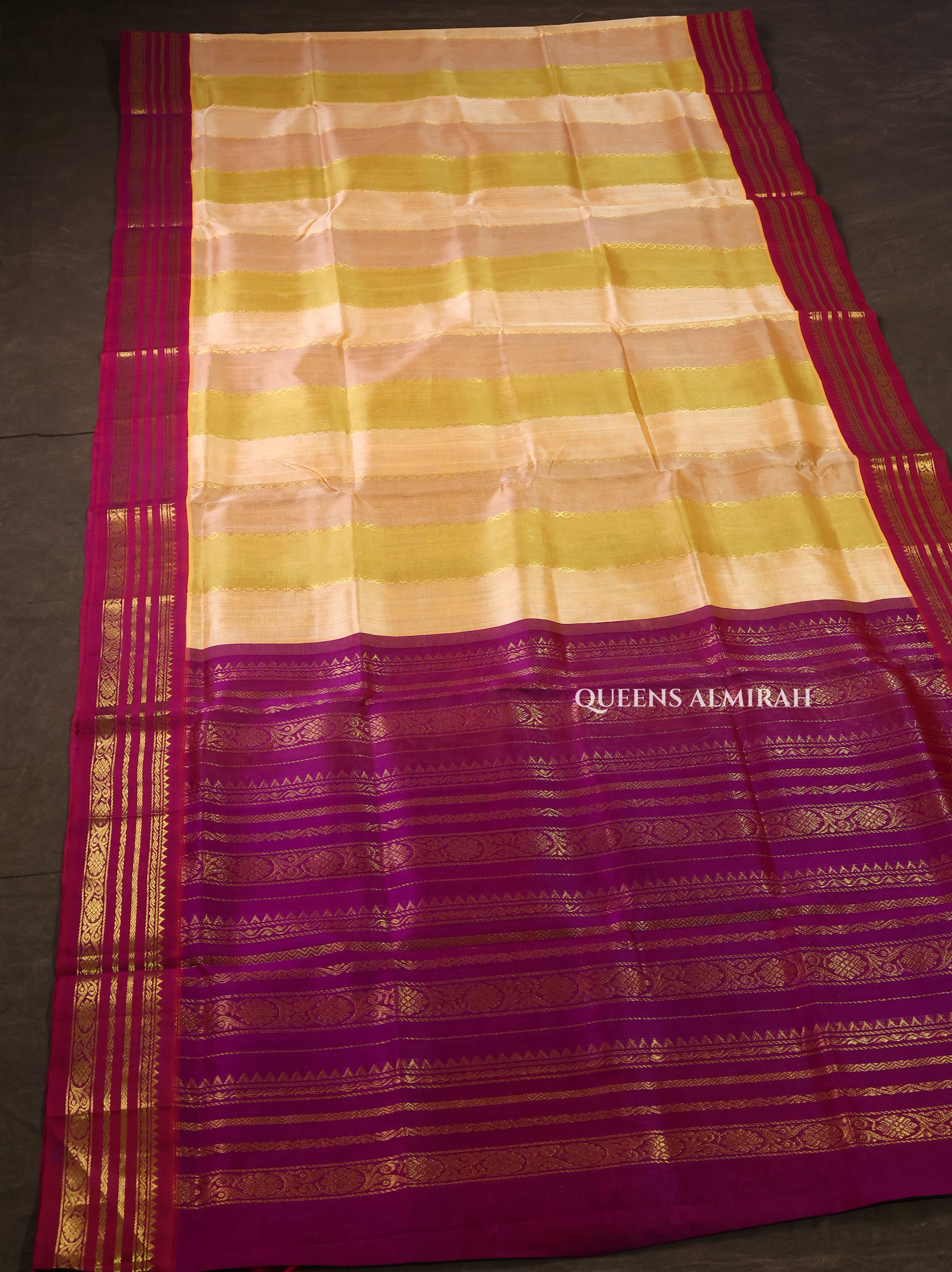 Multicolor With Purple Border Pure Silk Cotton Saree