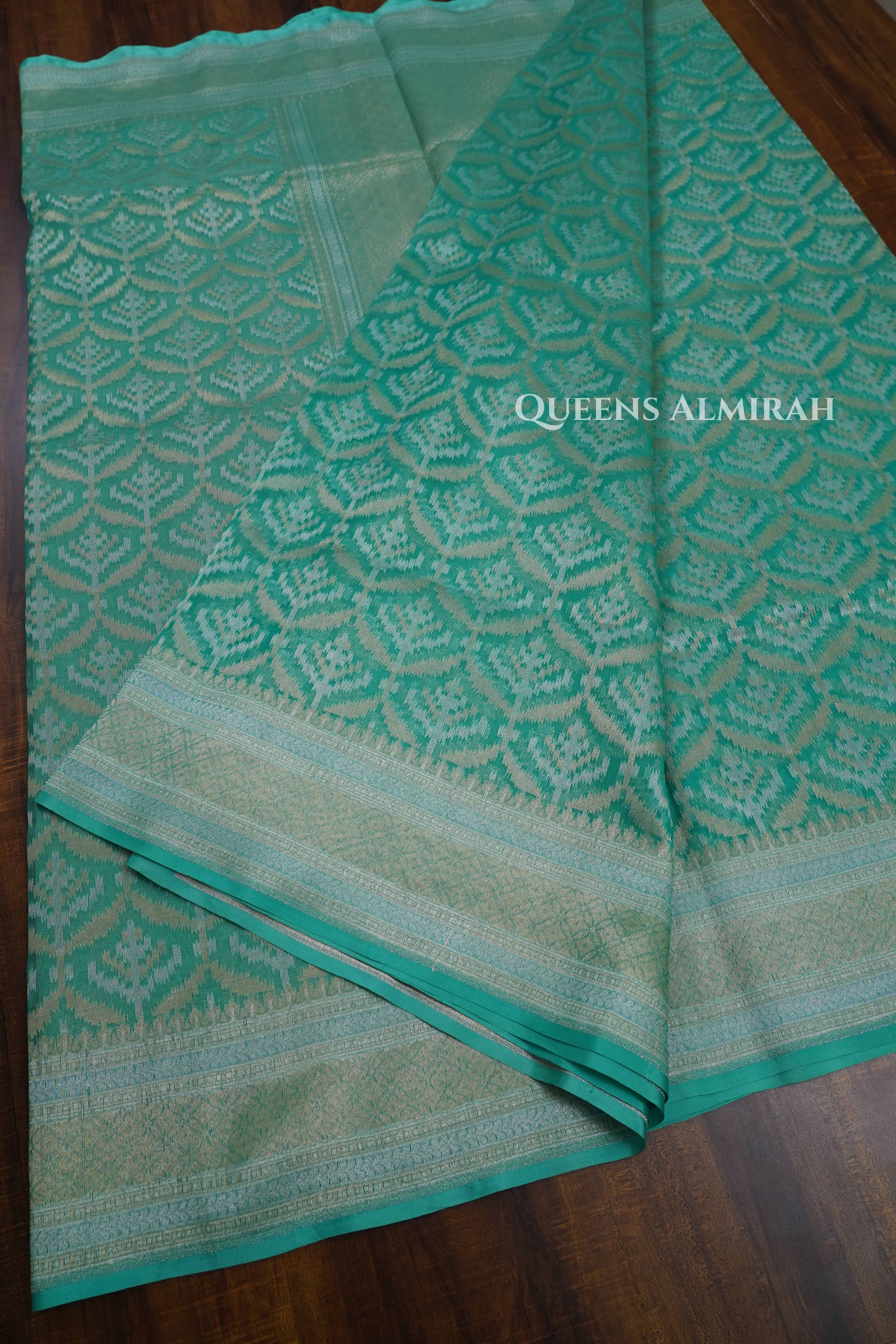 Sea Green Banarasi Organza Saree