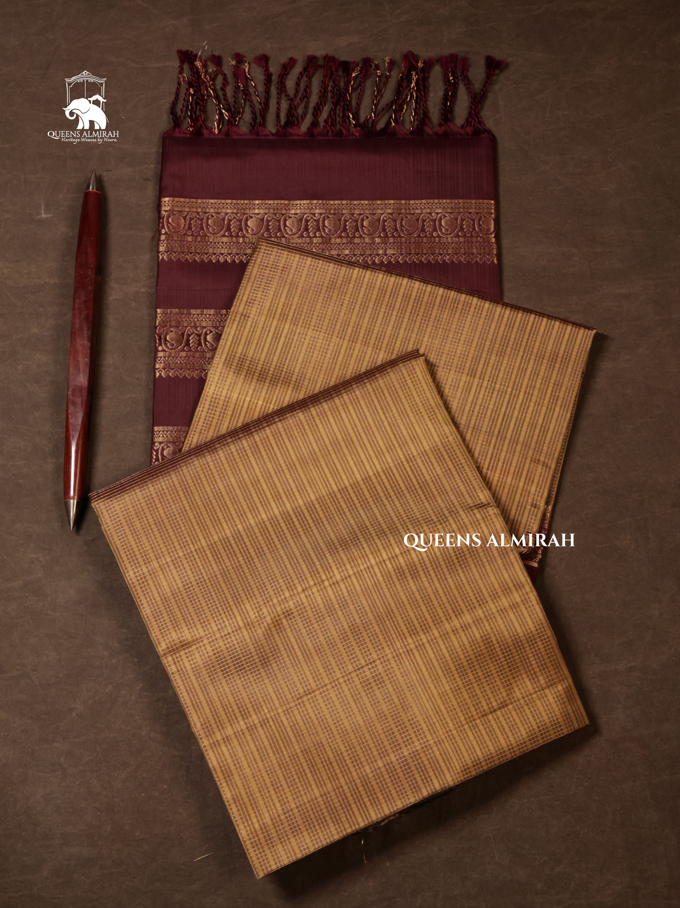 Sandal With Brown Pure Soft Silk Saree