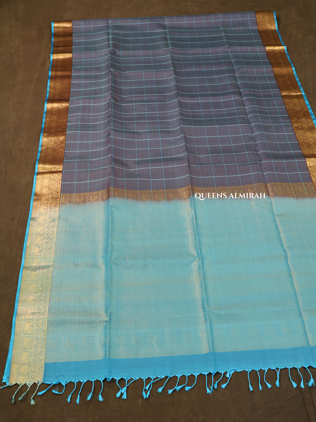 Maroon With Blue Pure Soft Silk Saree