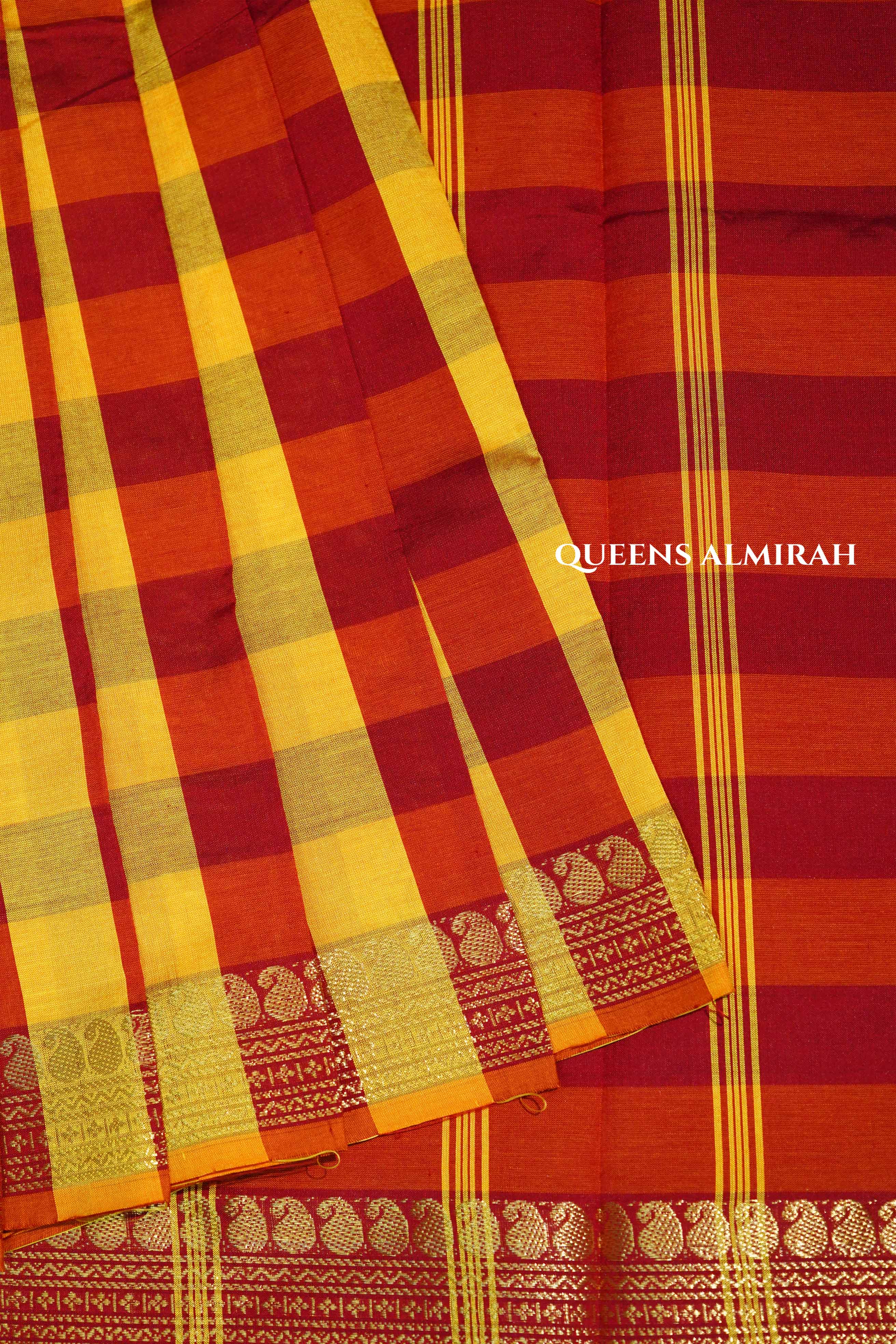 Yellow With Red Checks Semi Silk Cotton Saree