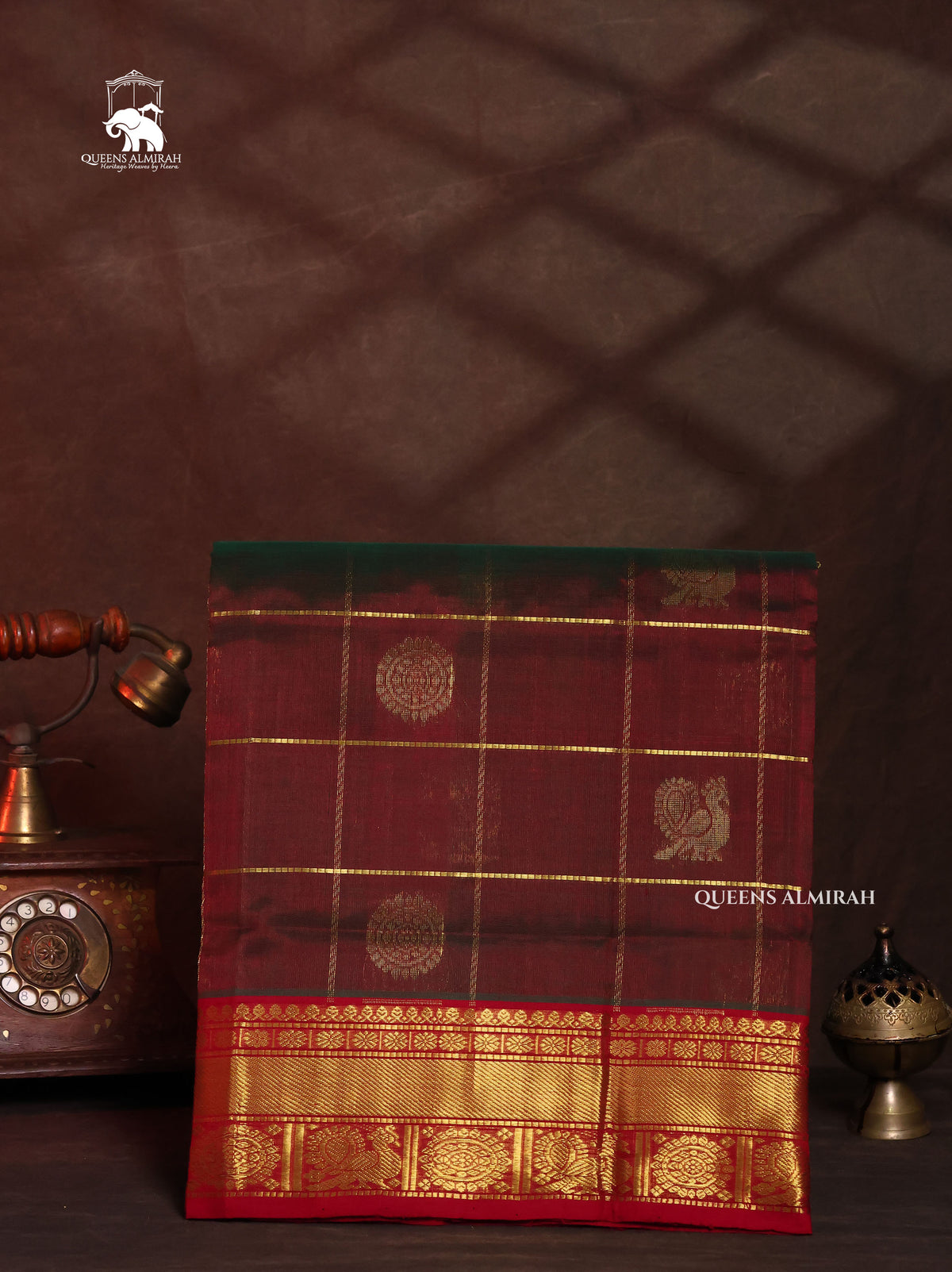 Red Brown With Red Pure Silk Cotton Saree