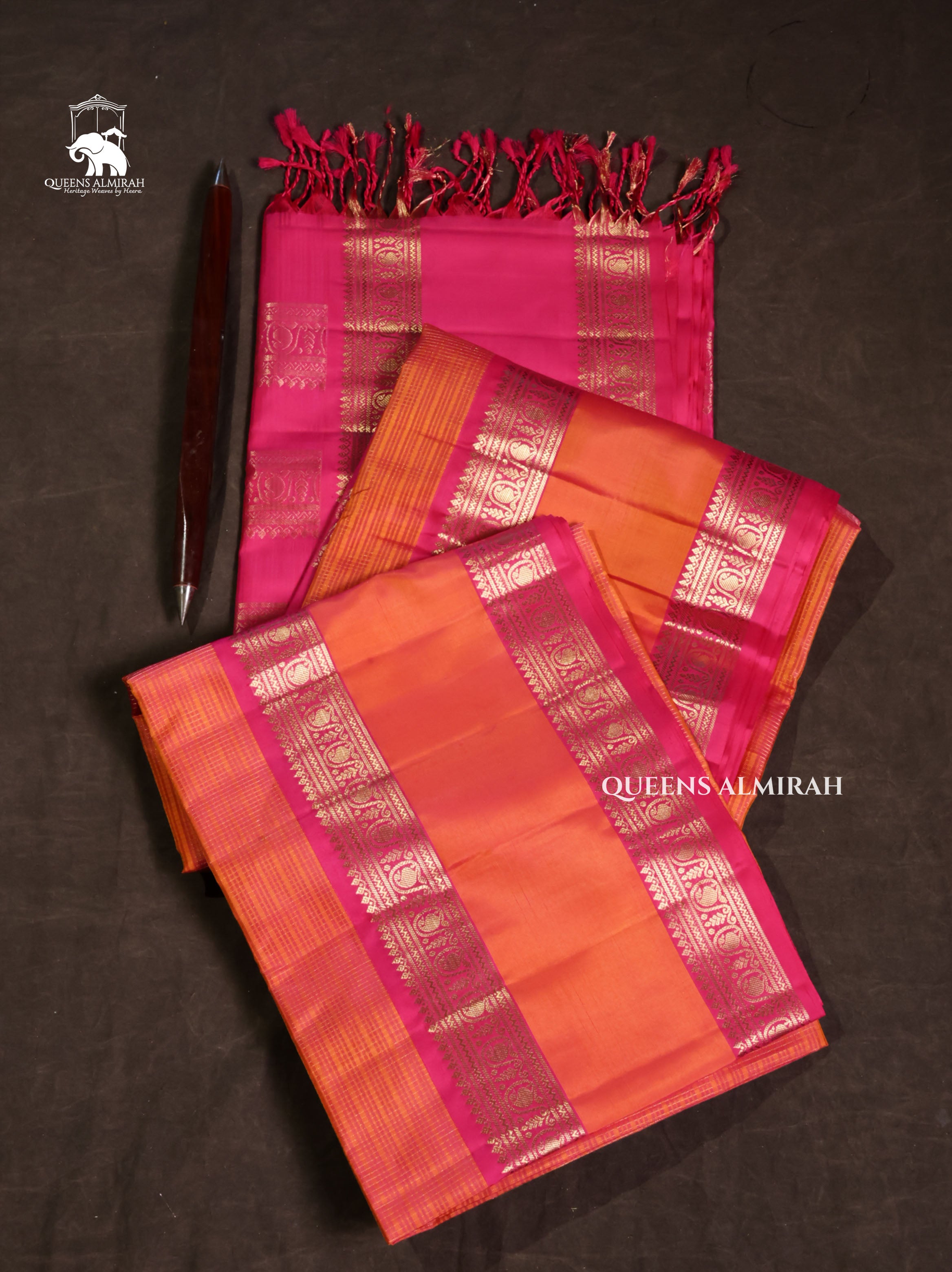 Orange With Pink Pure Soft Silk Saree