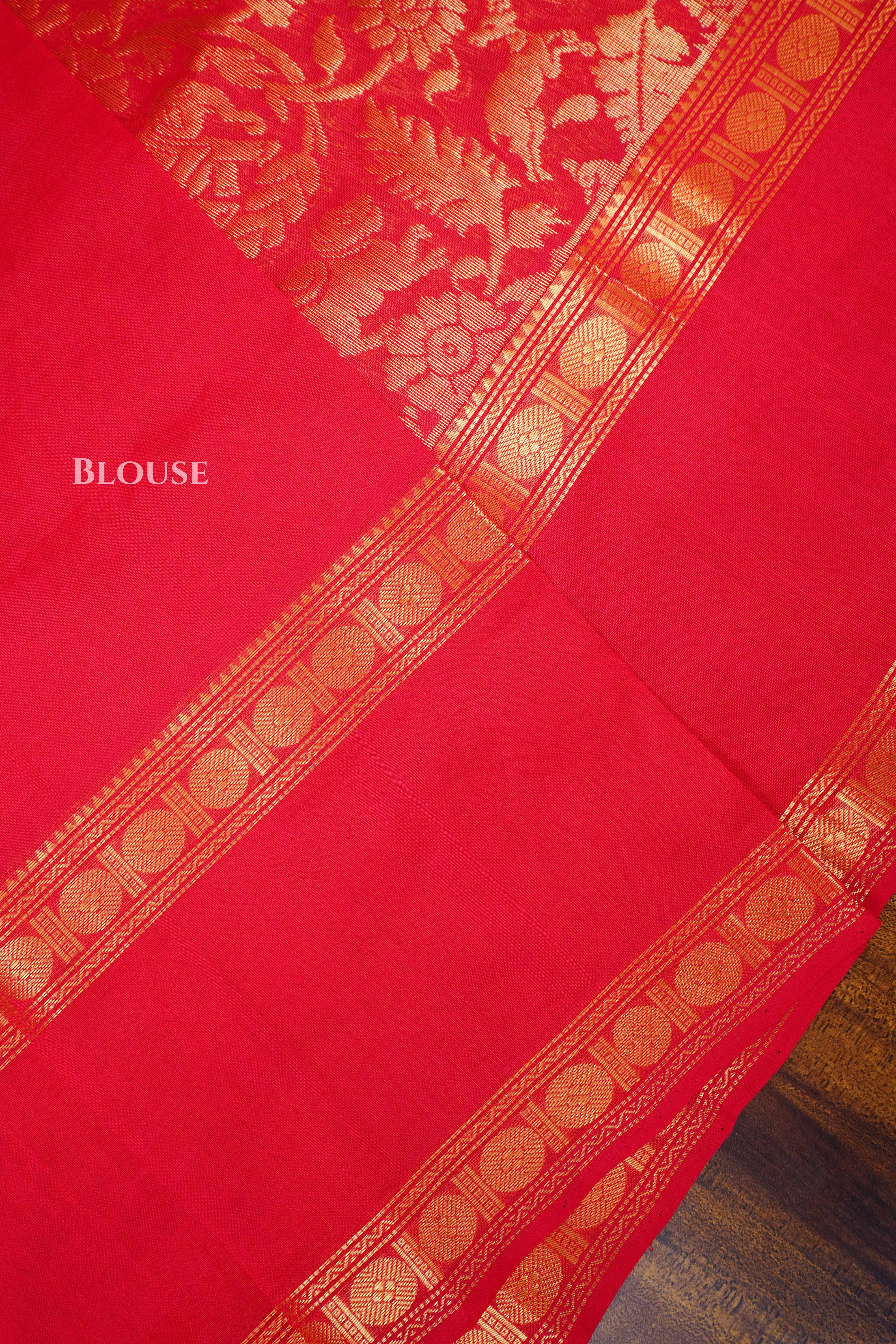 Red Vanasingaram Pure Kanchi Silk Cotton Saree