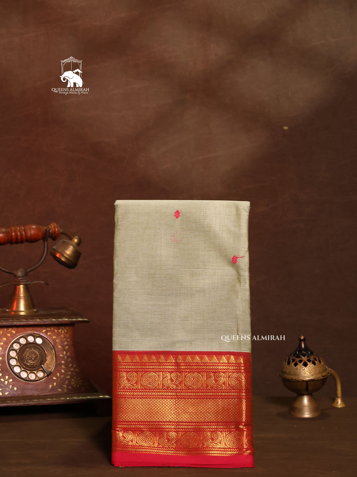 Grey With Red Kanchi Cotton Saree
