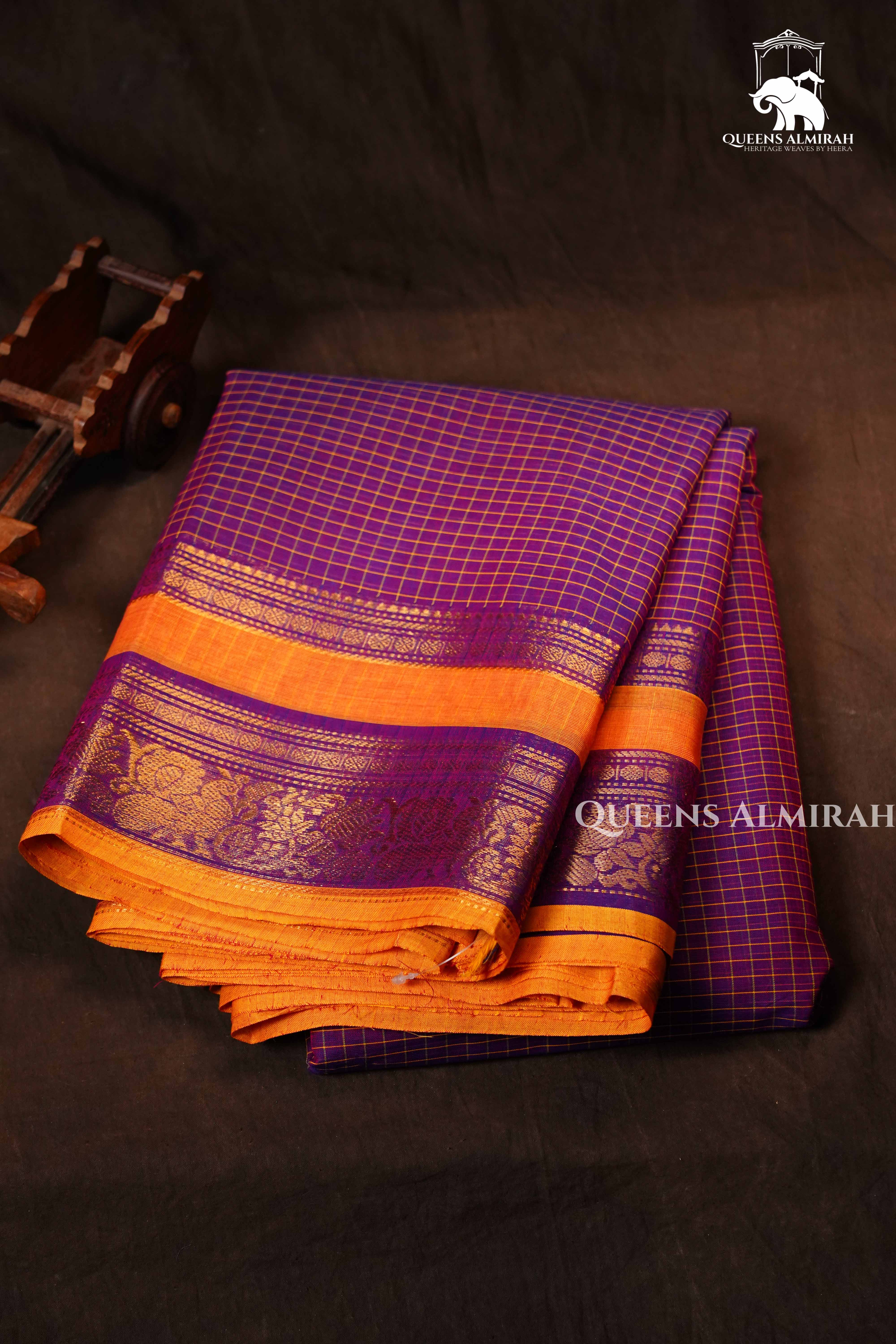 Purple With Orange Kanchi Cotton Saree