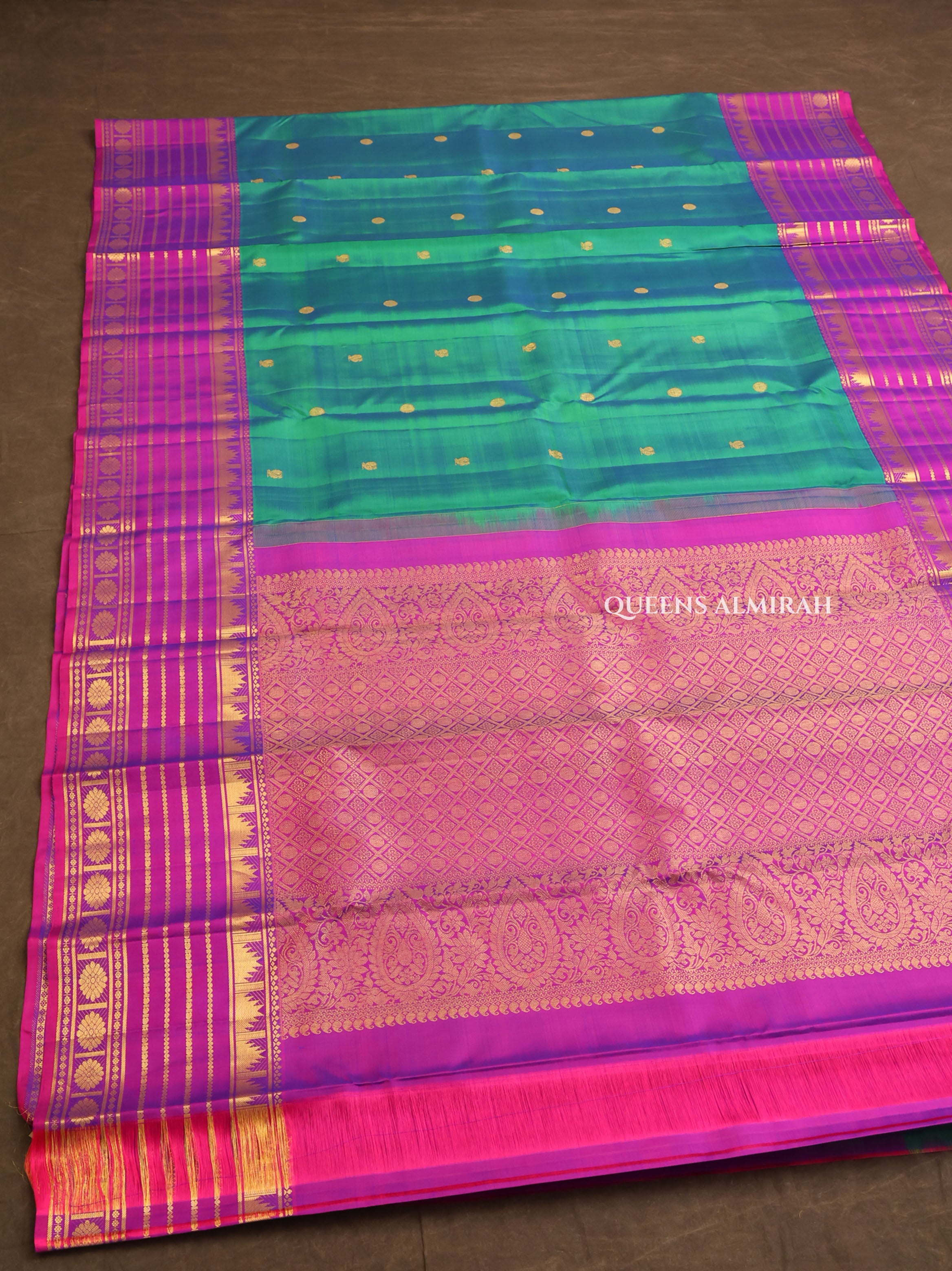 Peacock Green With Purple Pure Kanchivaram Silk Saree