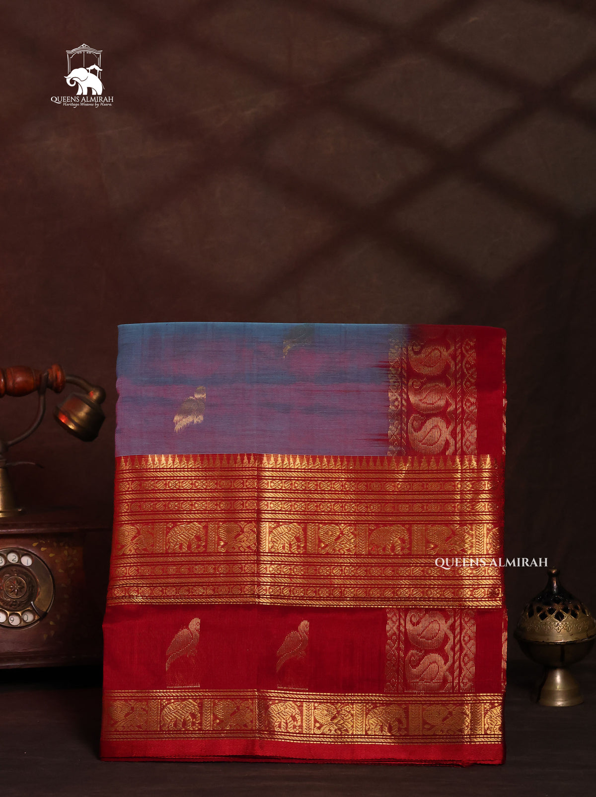 Blue With Maroon Pure Silk Cotton Saree
