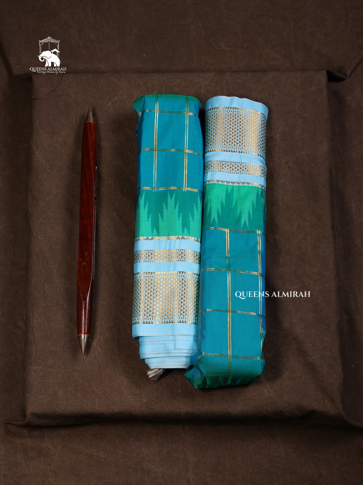 Rama Green Kattam With Sky Blue Semi Gadwal Silk Saree