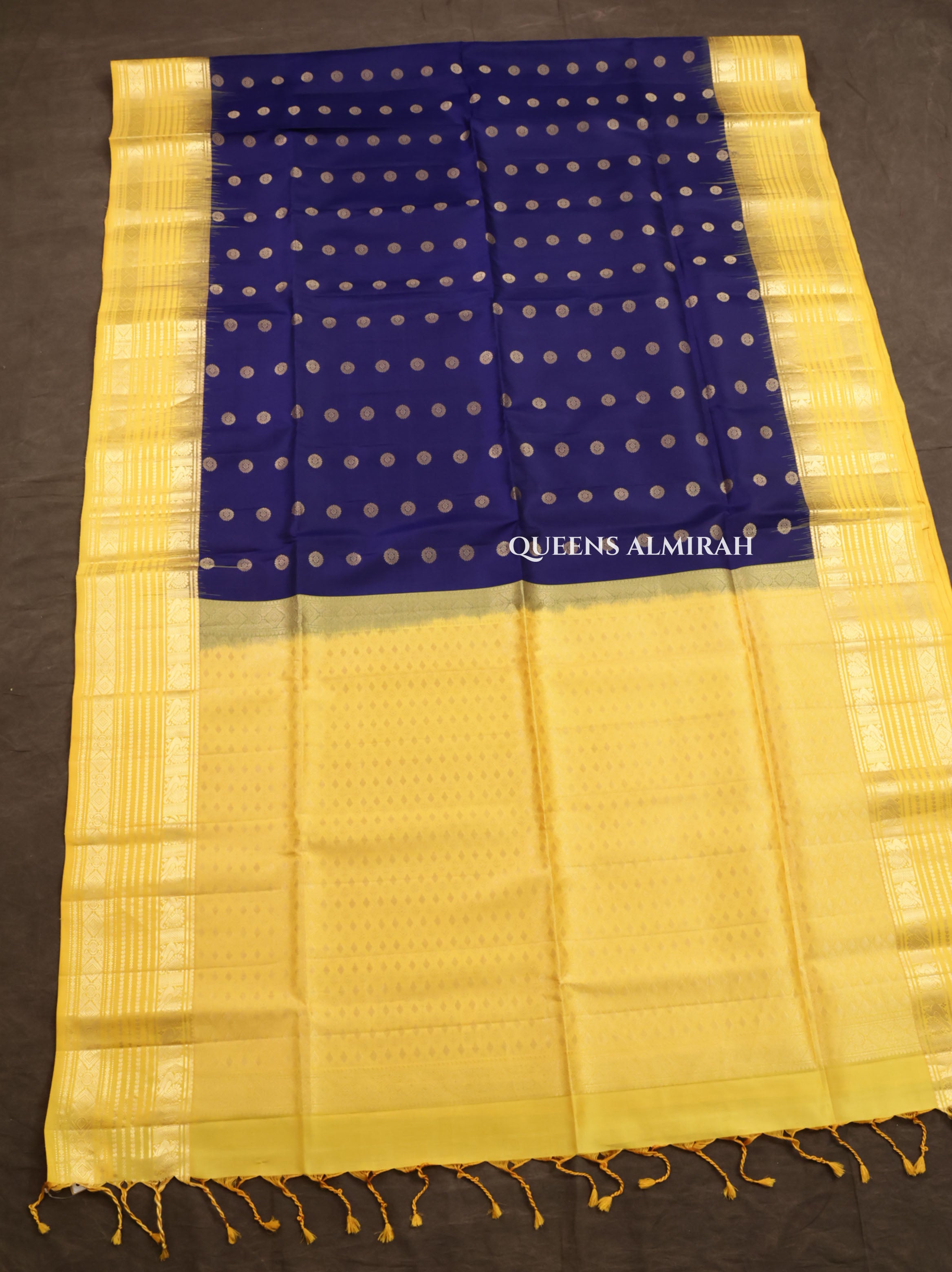 Navy Blue With Yellow Pure Soft Silk Saree