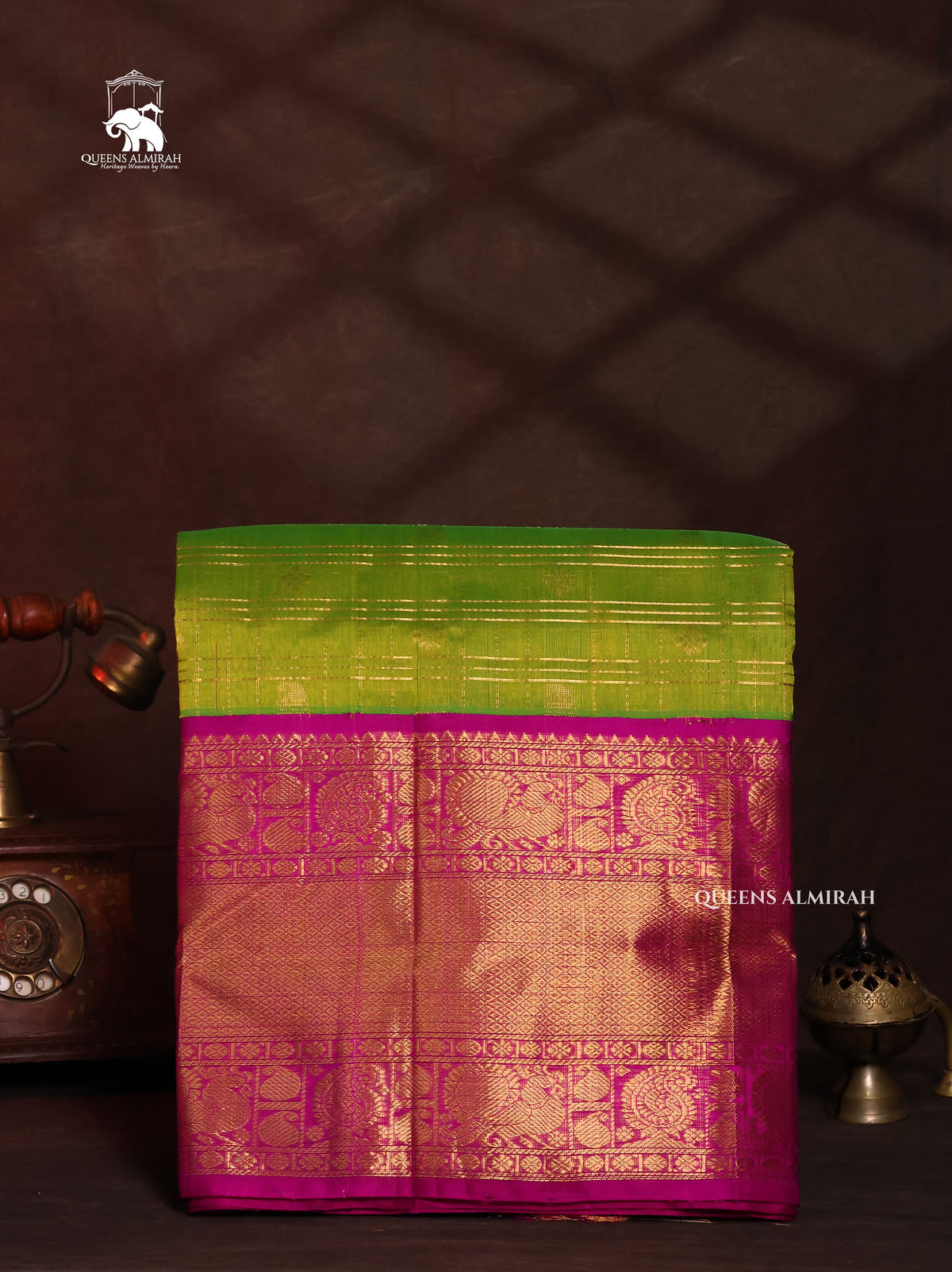 Parrot Green With Pink Pure Silk Cotton Saree