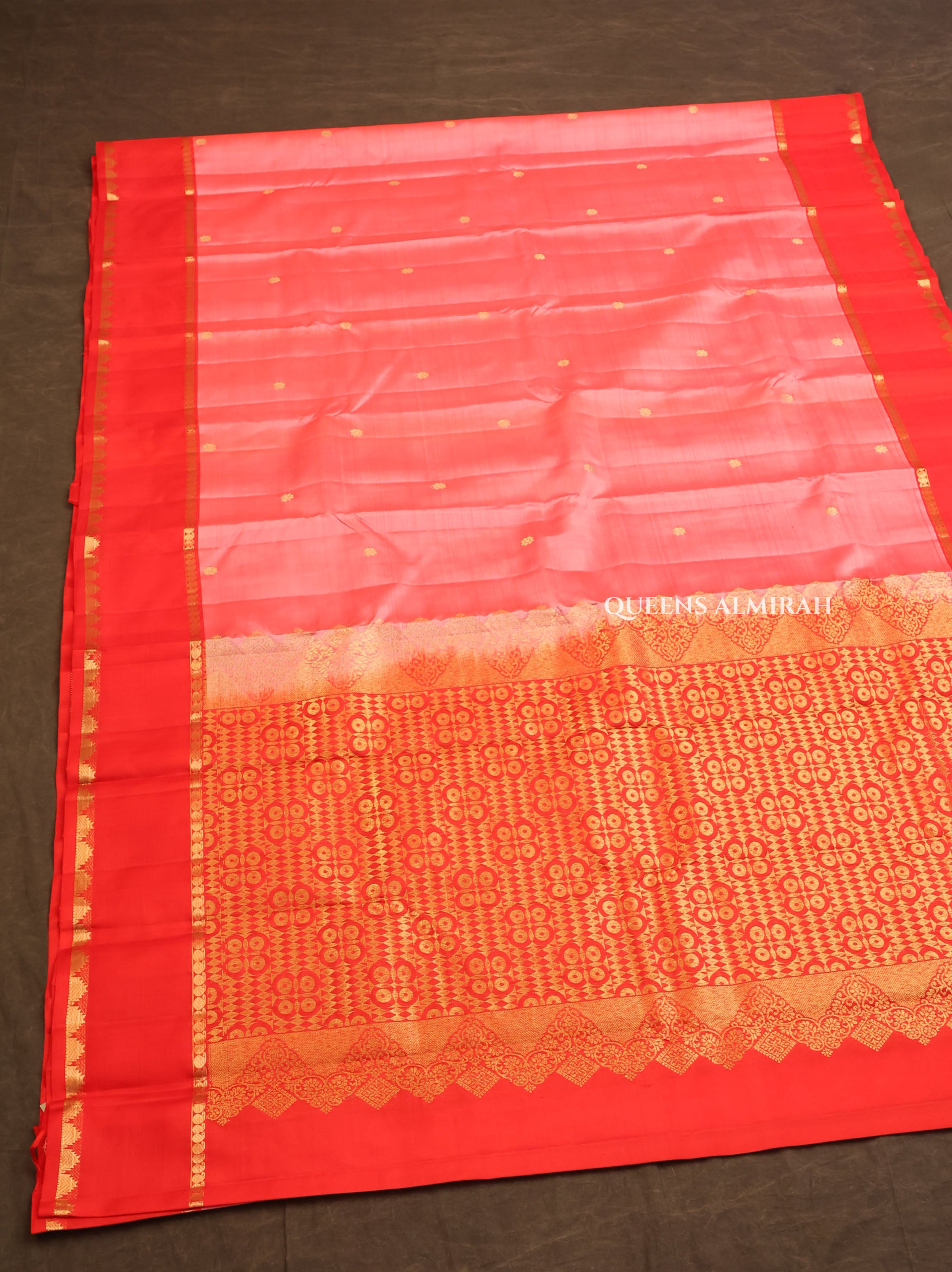 Rose Milk Pink With Red Pure Kanchivaram Silk Saree
